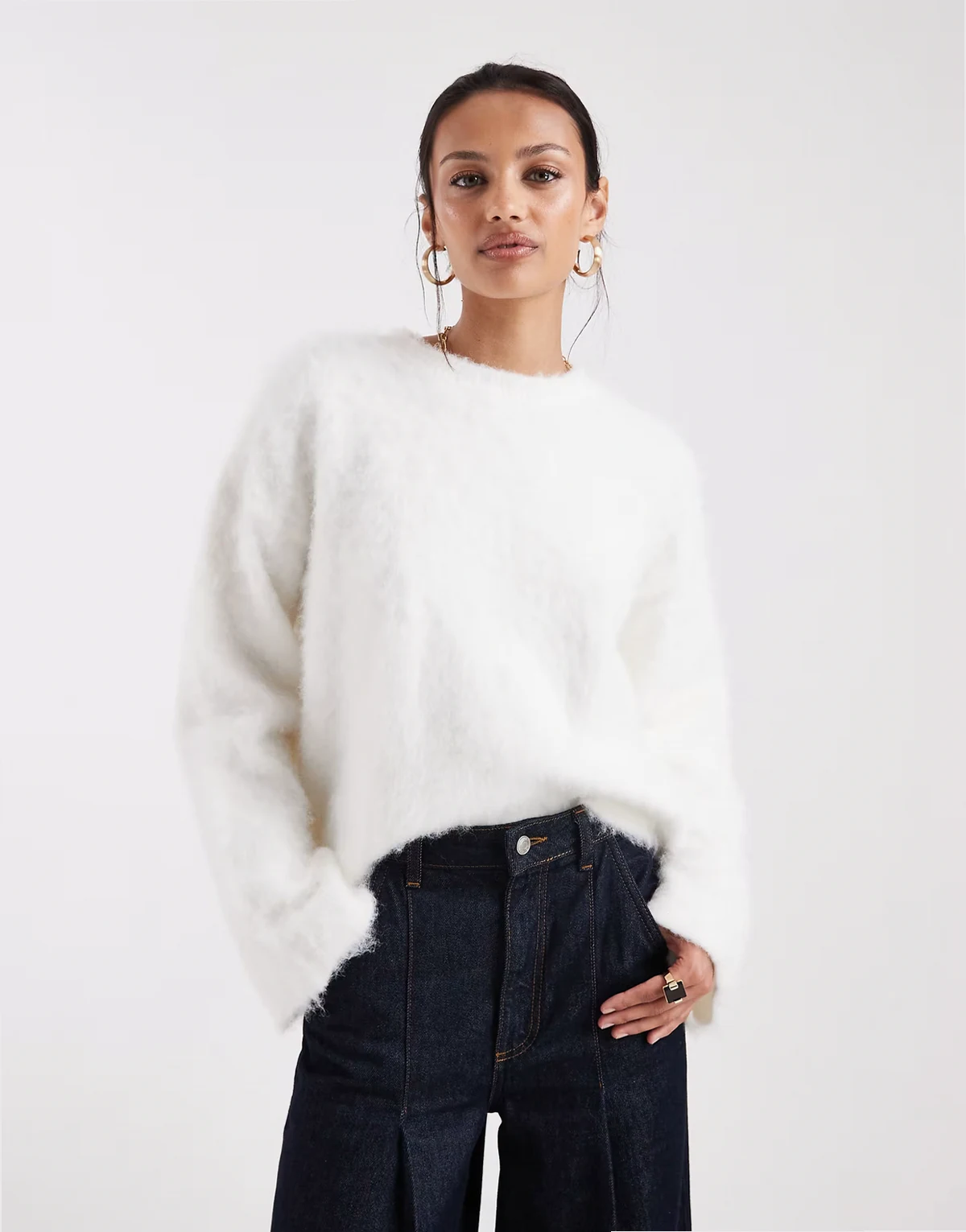 brushed wool blend oversized knit sweater in ecru