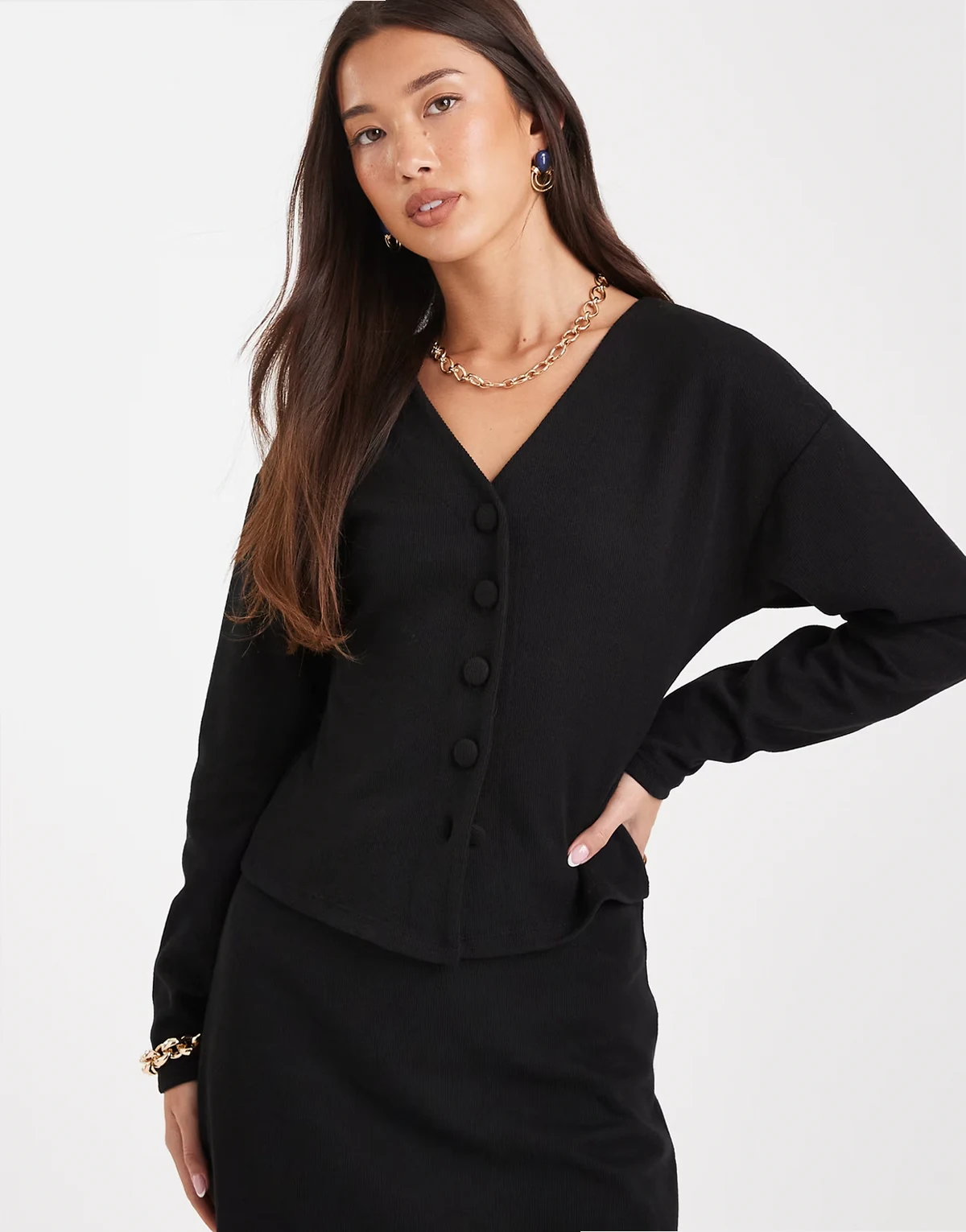 soft cinched waist cardigan in black - part of a set
