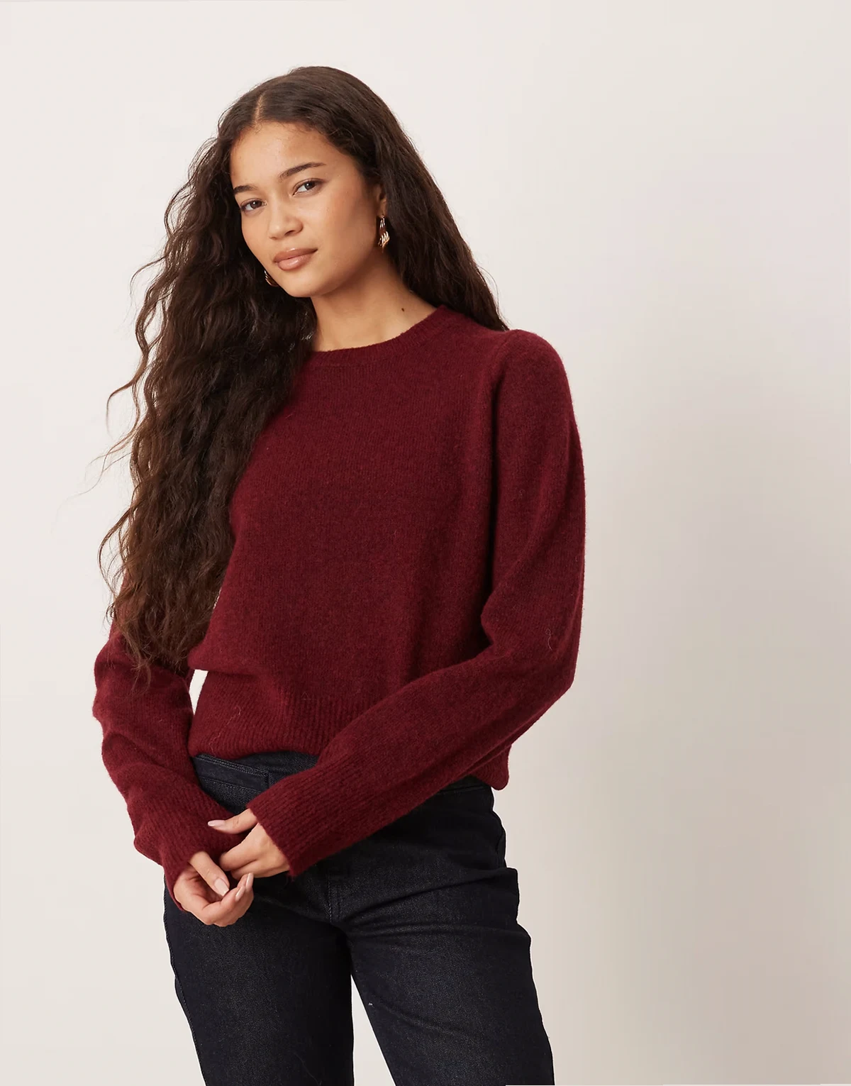 knit wool and alpaca blend fitted top in plum