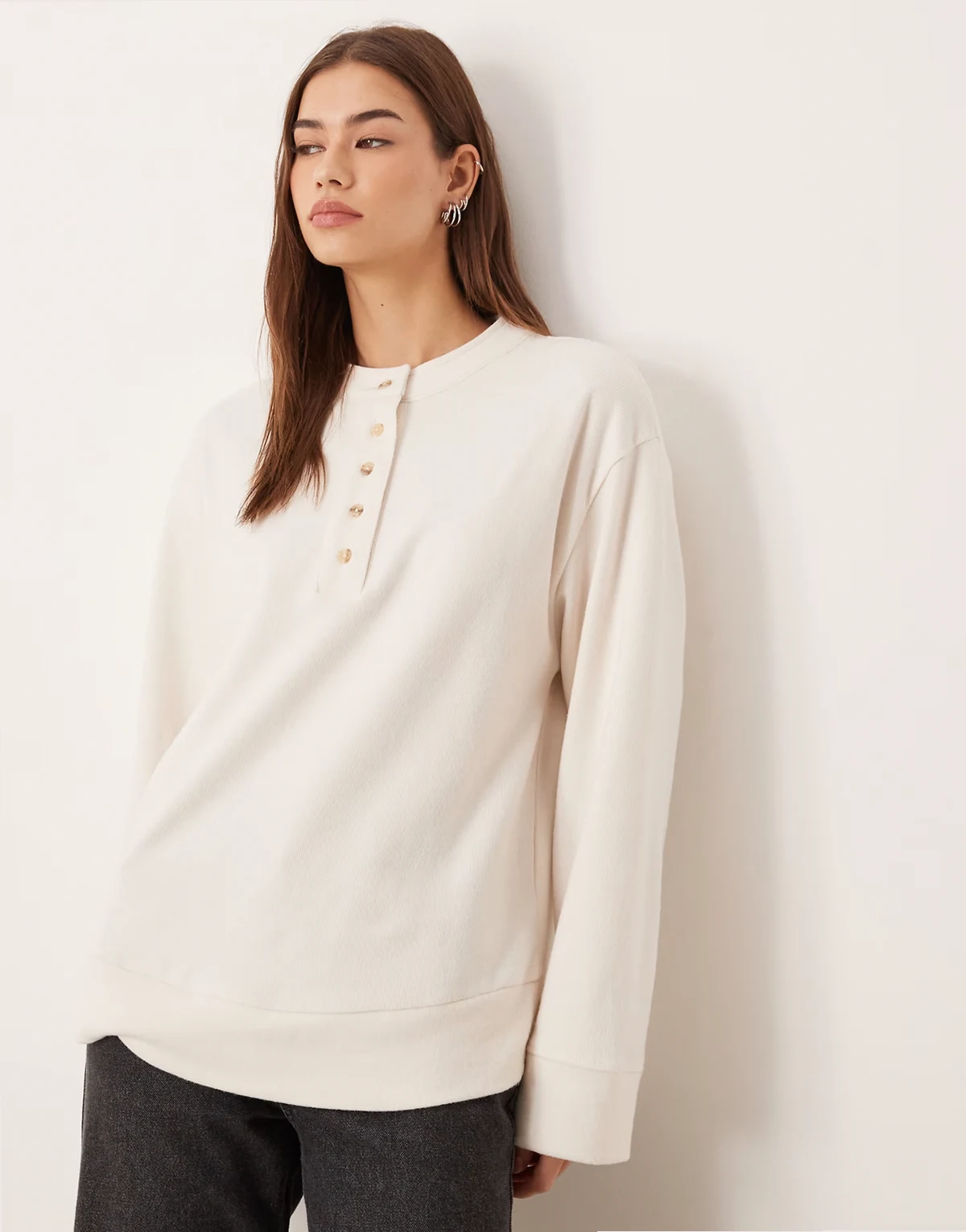 supersoft oversized henley sweater in cream