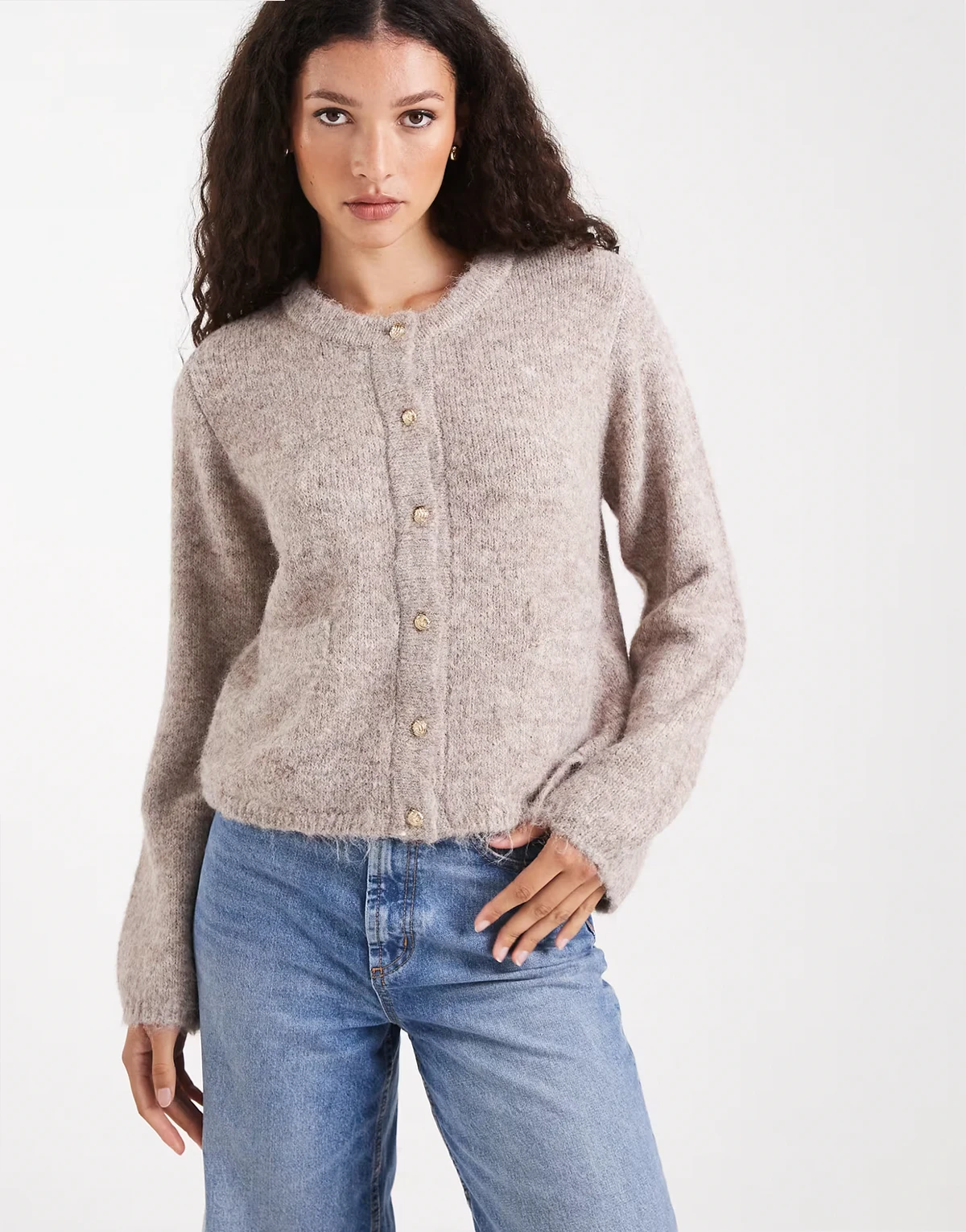 slouchy cardigan with gold buttons in cream