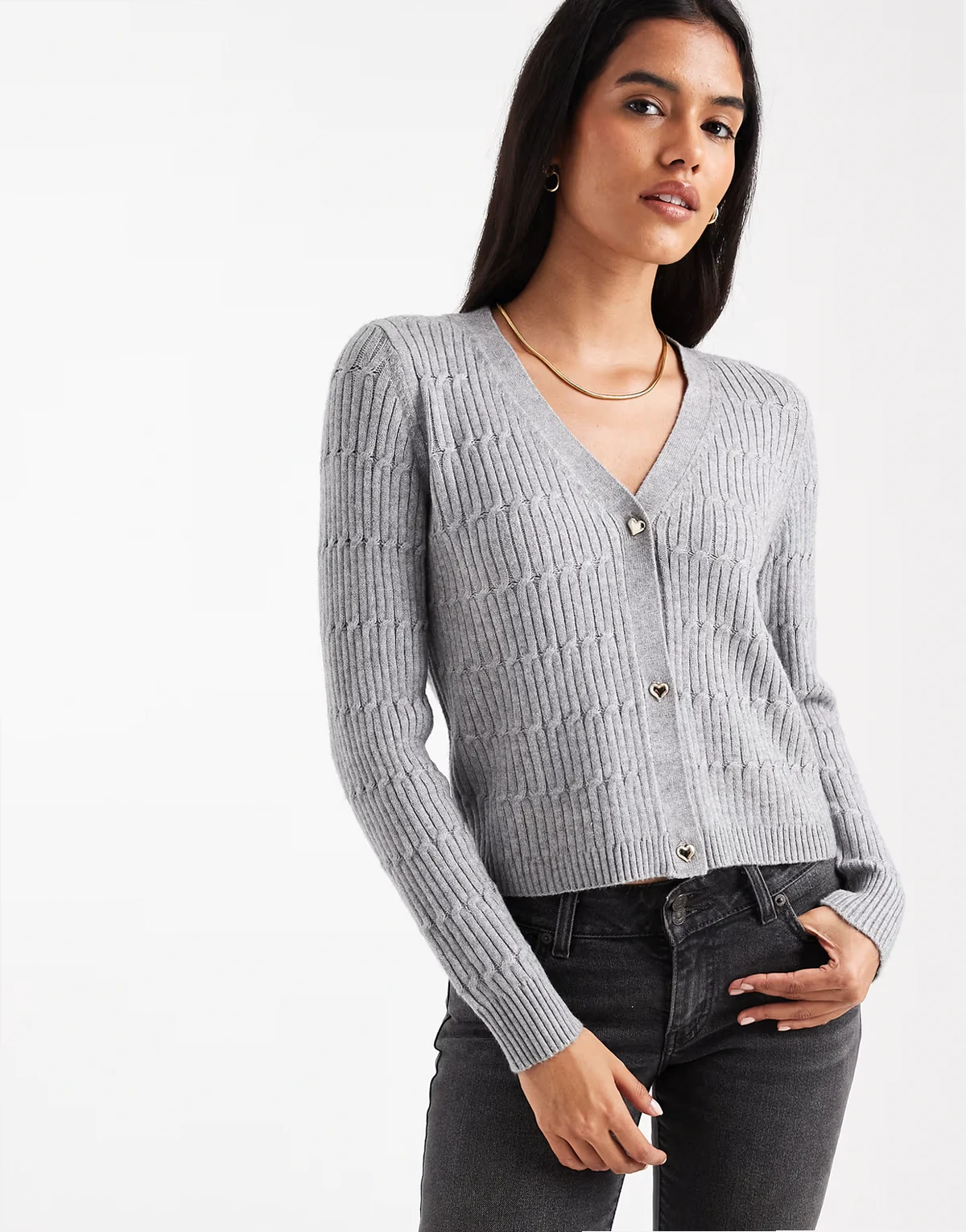 – Strickjacke in Grau mit V-Ausschnitt