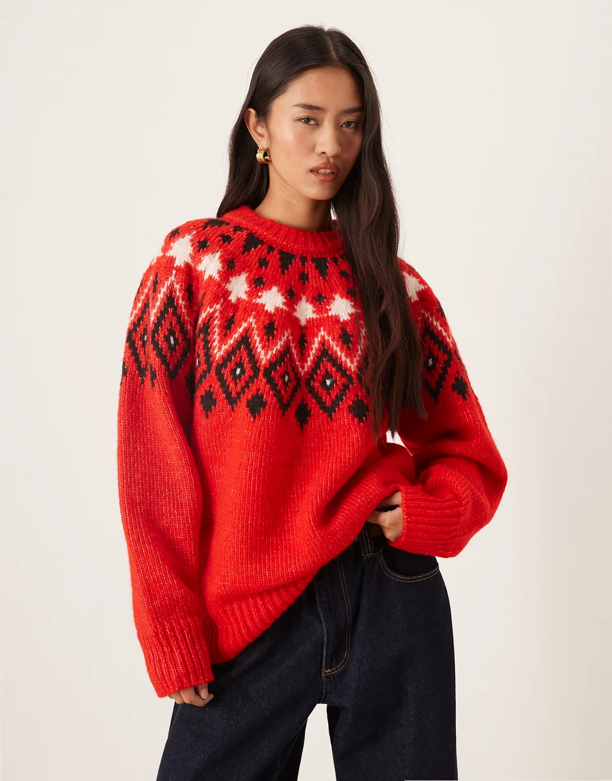 Fairisle Christmas tree chunky sweater in red