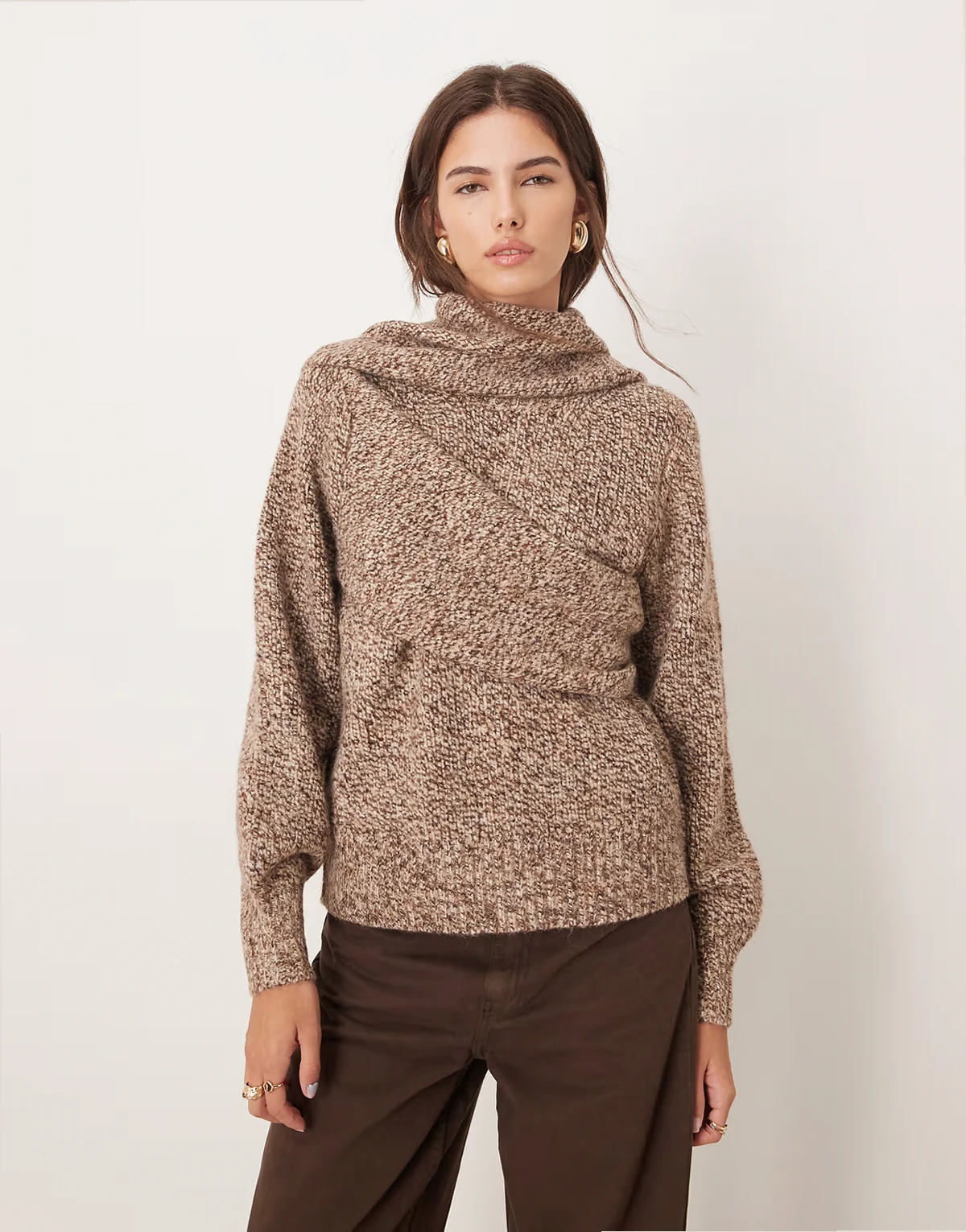 scarf detail relaxed fit multiply sweater in brown