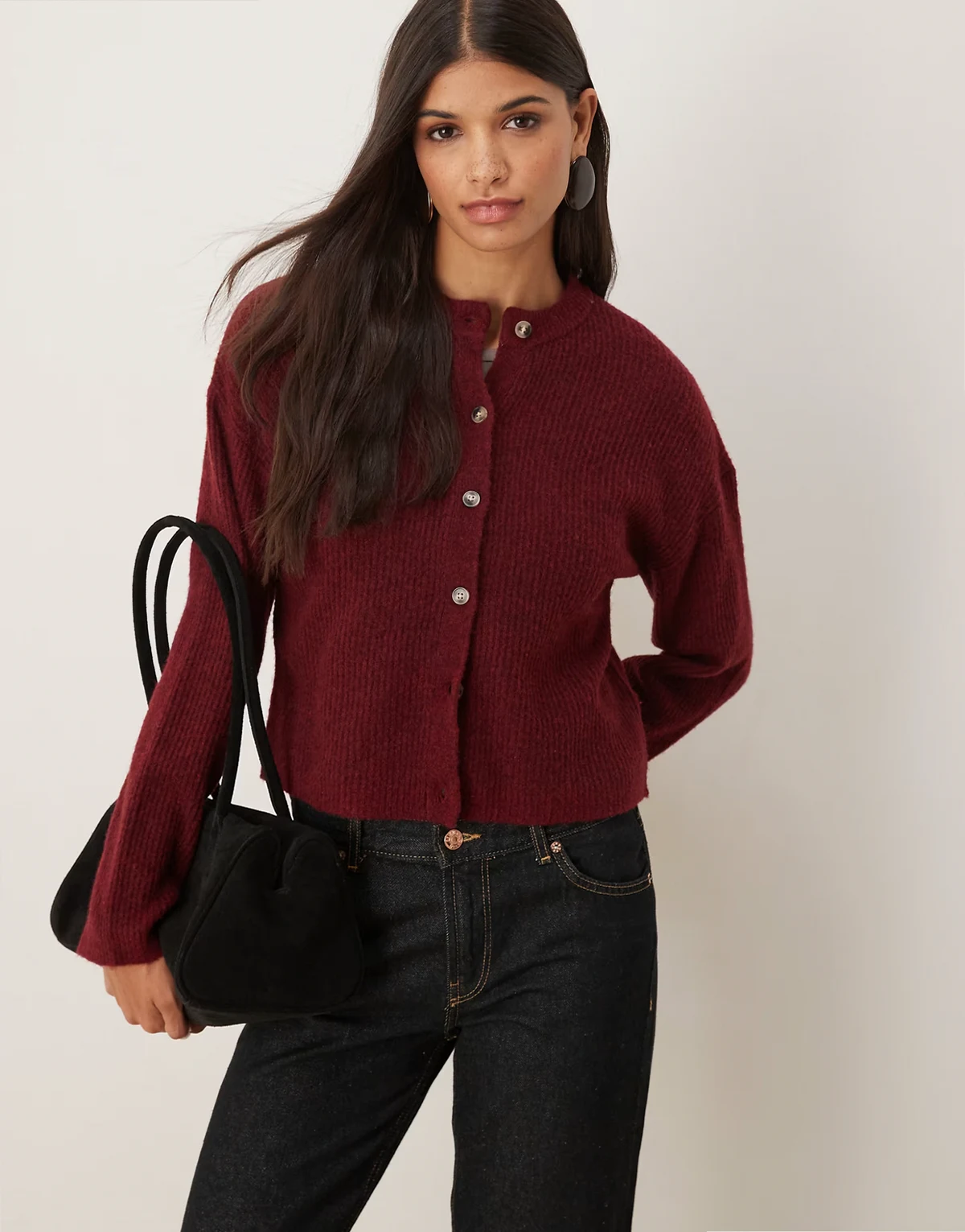 wool and alpaca relaxed cardigan in plum