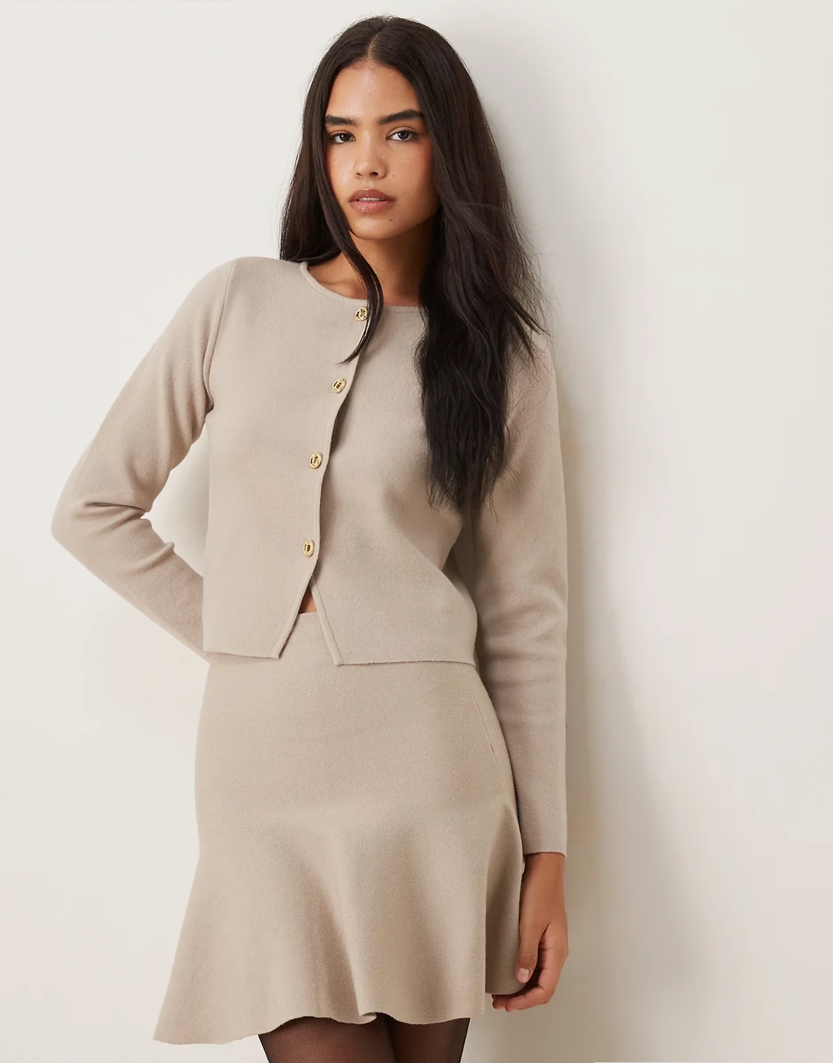 structured knit wrap cardigan in natural melange - part of a set