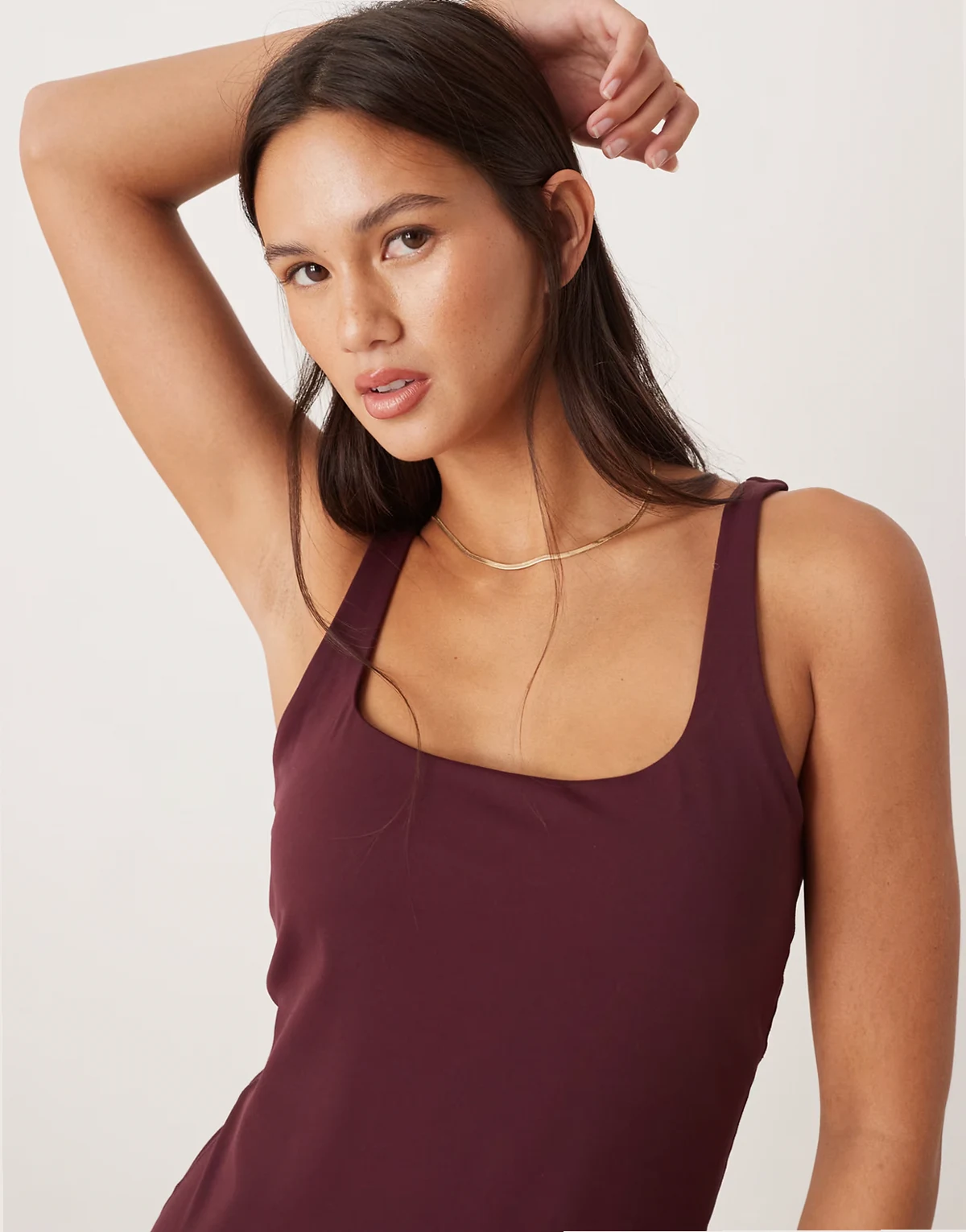 Dayflex minimal longer length square neck tank top in fig