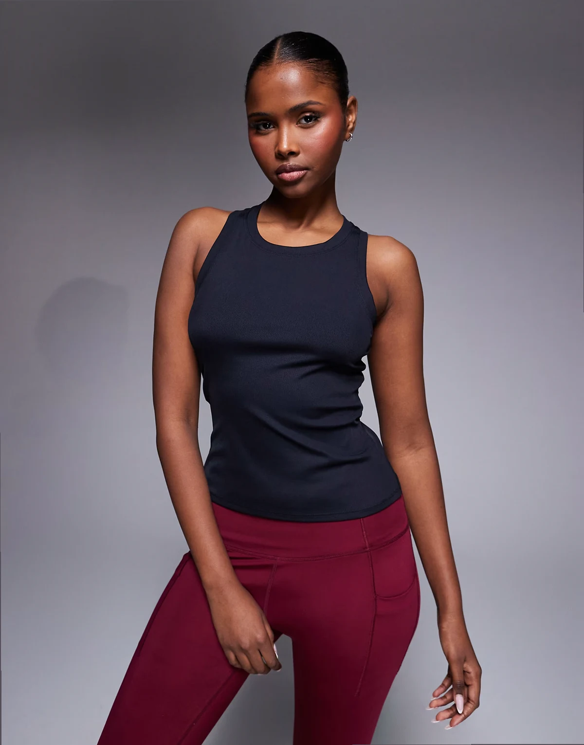 engineered rib knit gym tank top in black