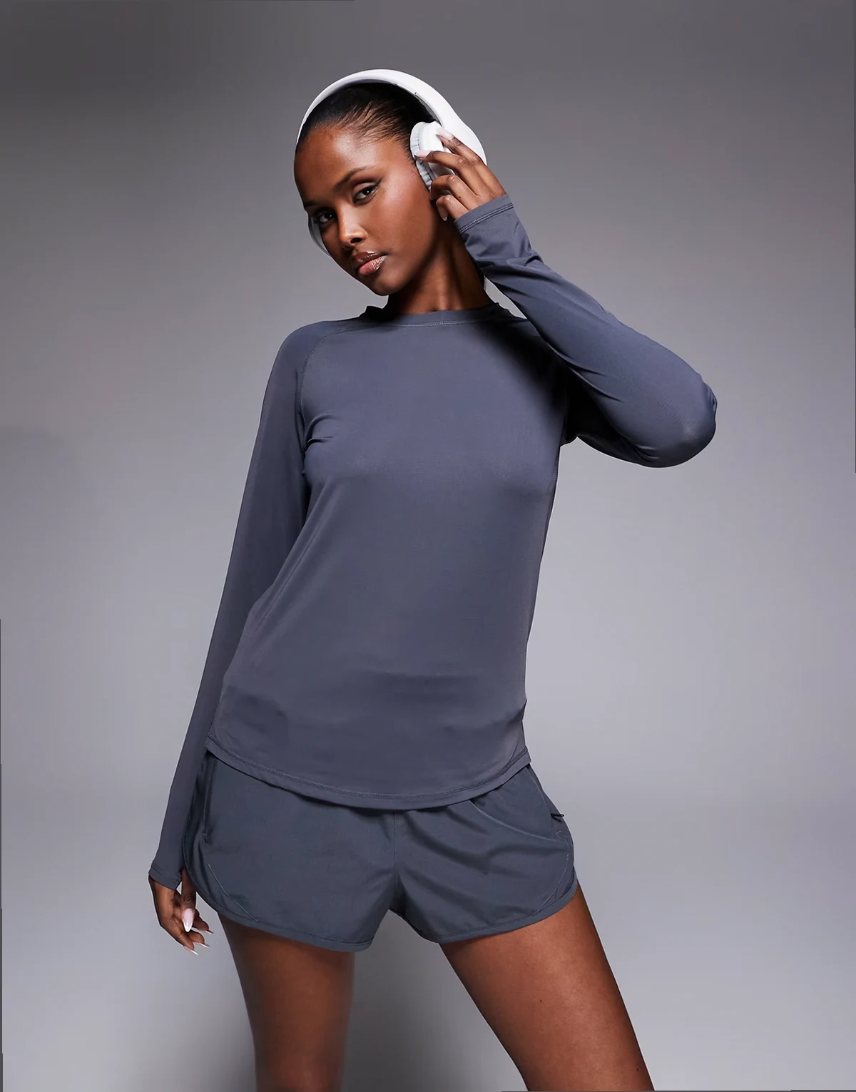 nylon performance mesh quick dry running long sleeve in smoke gray