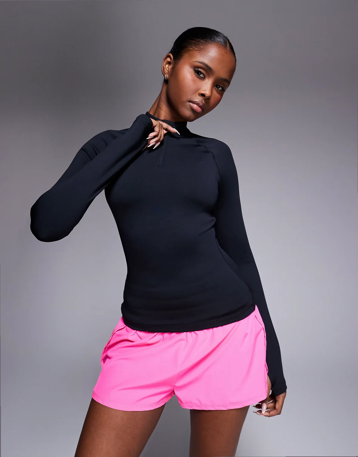 Thermal running 1/4 zip long sleeve base layer top in black