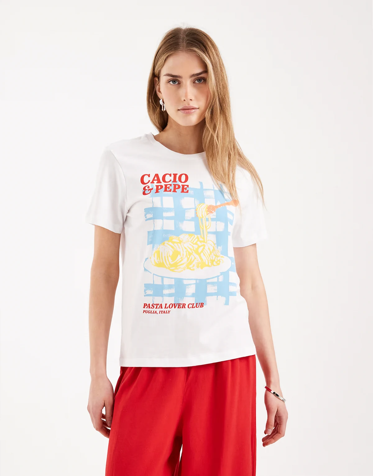 – Regular-Fit-T-Shirt in Weiß mit Pasta-Print