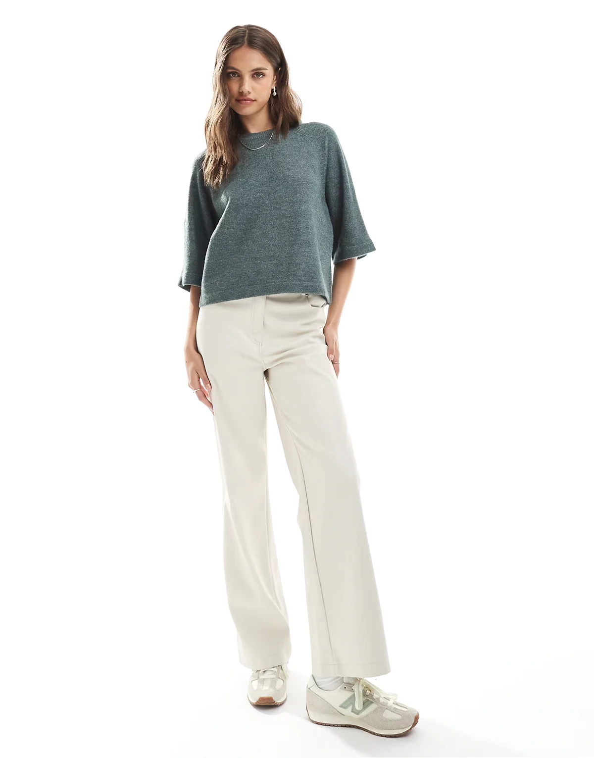 – Gestricktes Cropped-T-Shirt in Grün