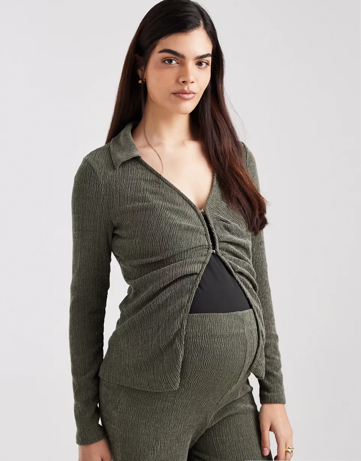 Mamalicious Maternity soft ribbed jersey top in khaki - part of a set