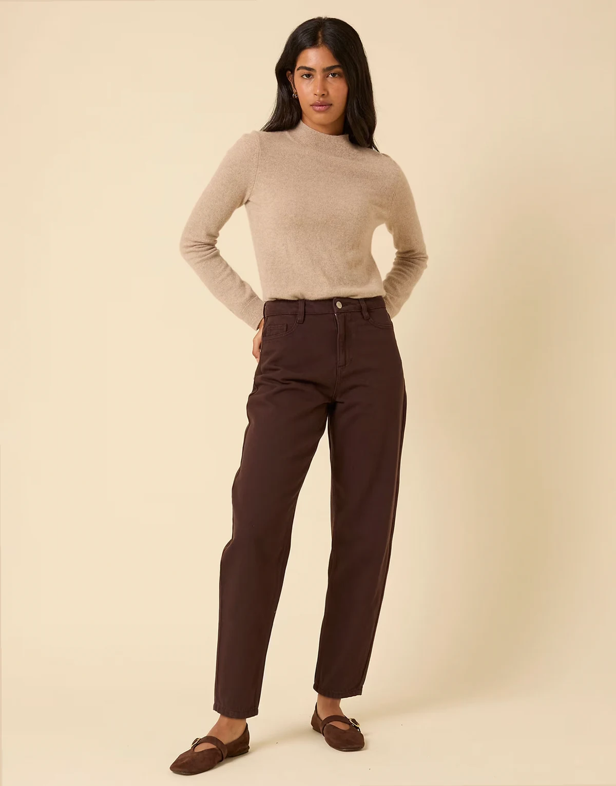 Putney high rise barrel leg jeans in brown