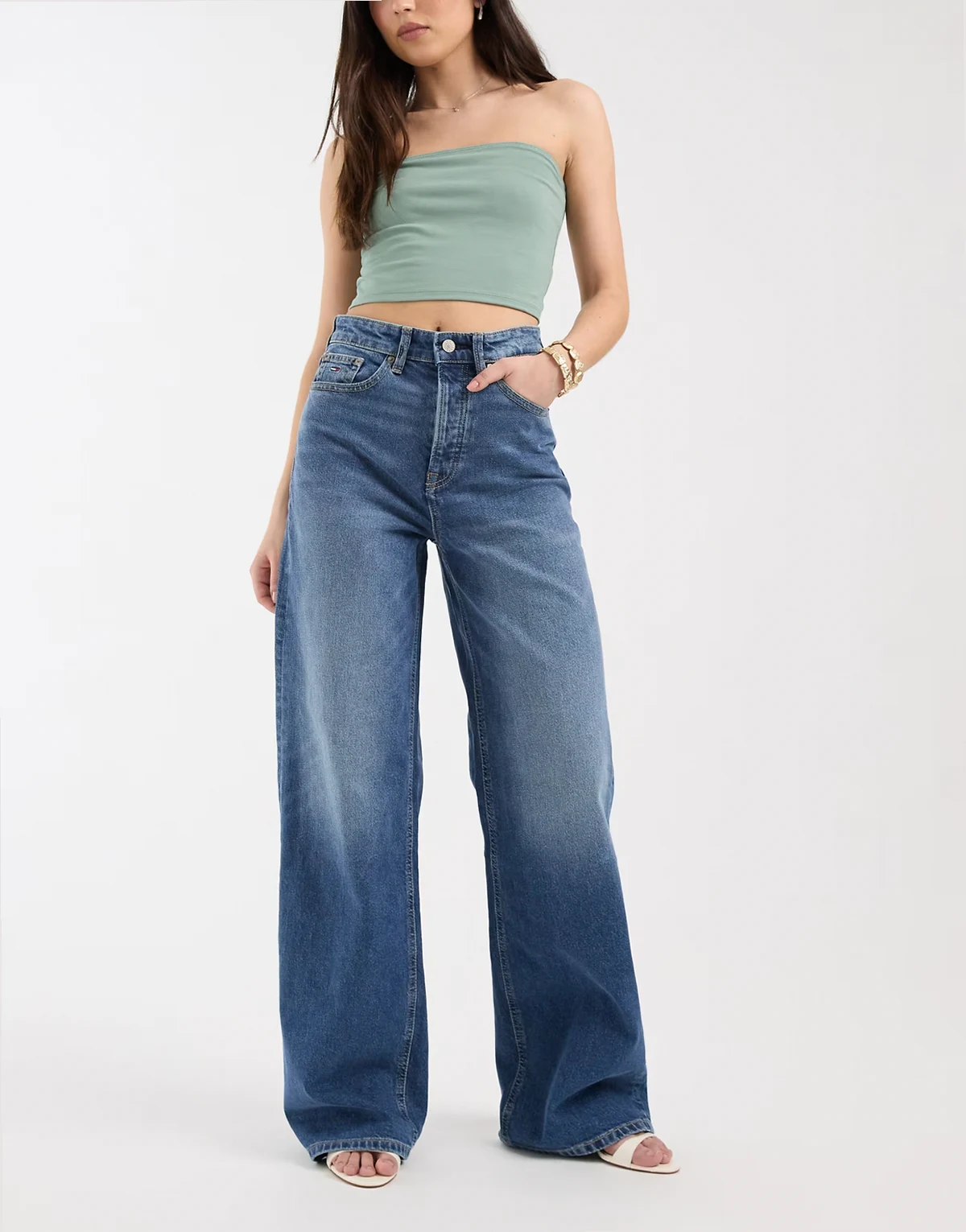 Claire high rise wide leg jeans in mid wash blue