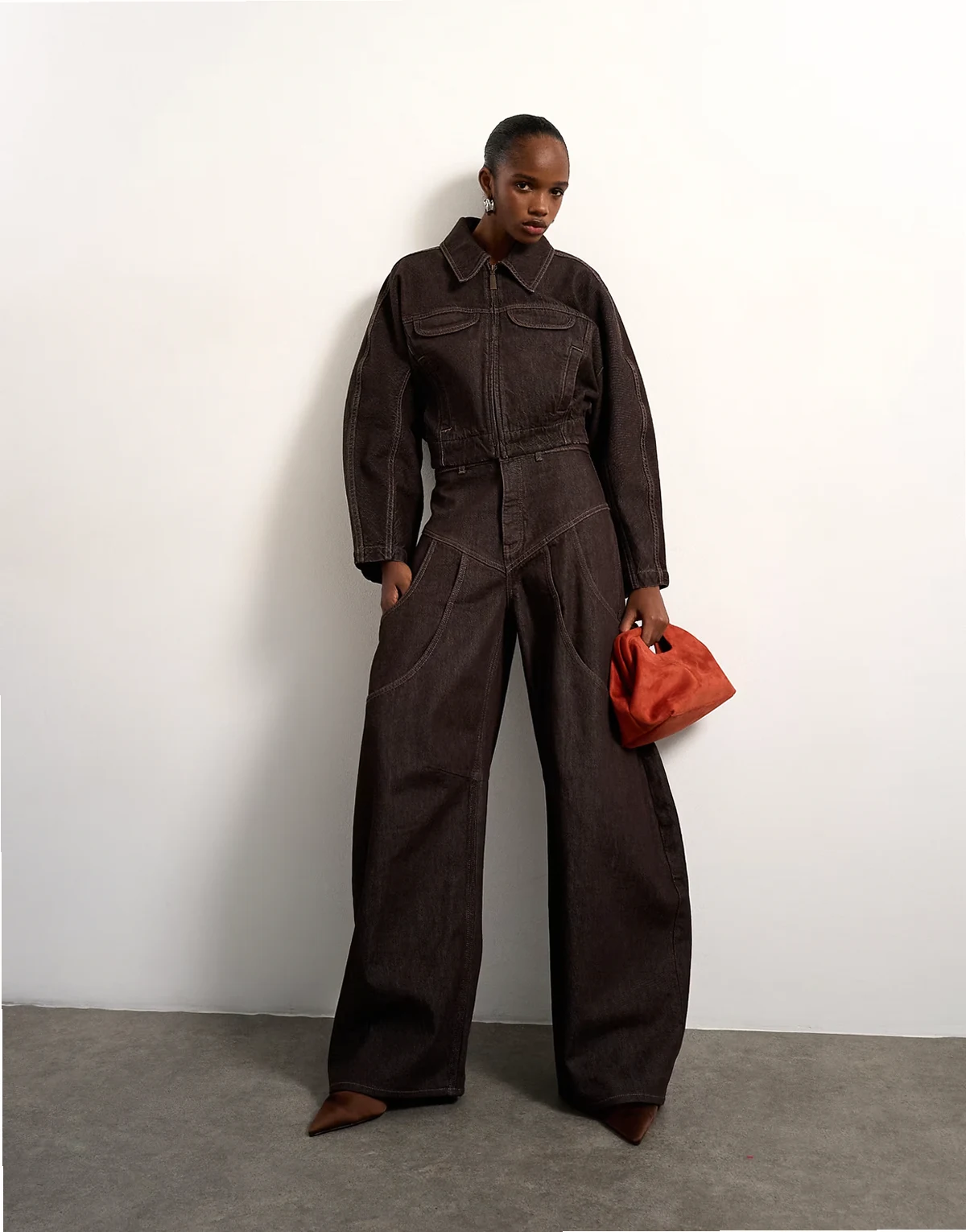 Tolu Coker x Topshop barrel high rise jeans circular design in brown rinse