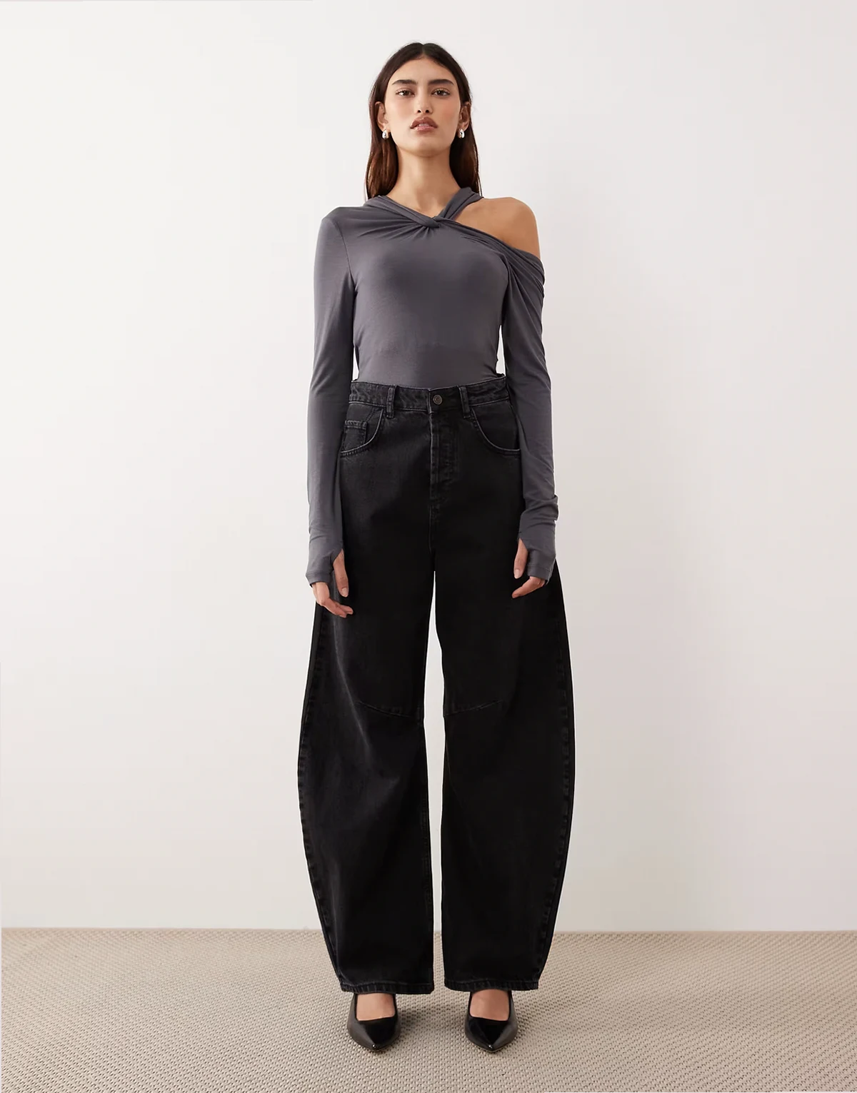 Sydney denim barrel leg jean in washed black