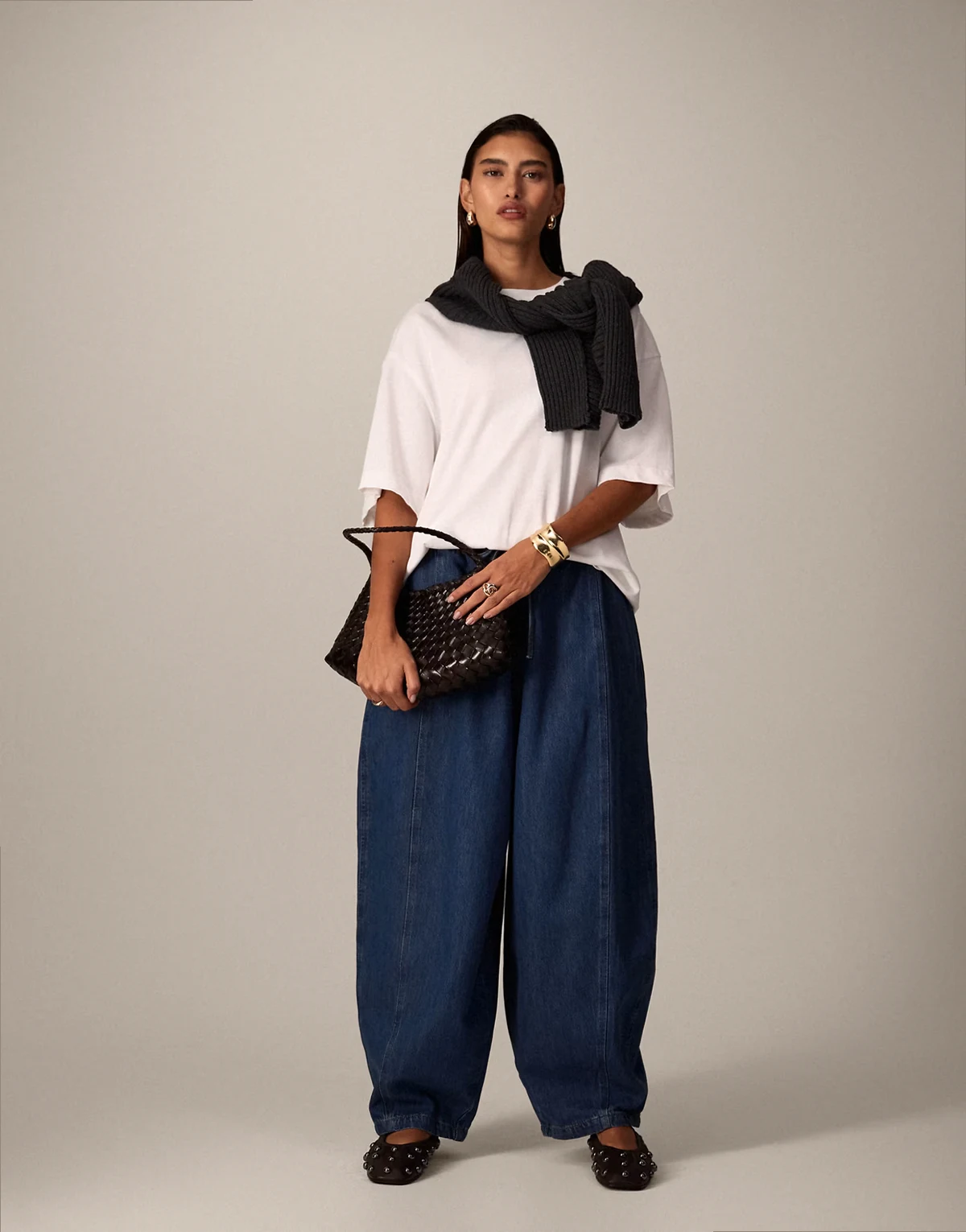 Willa barrel leg pants in soft blue denim