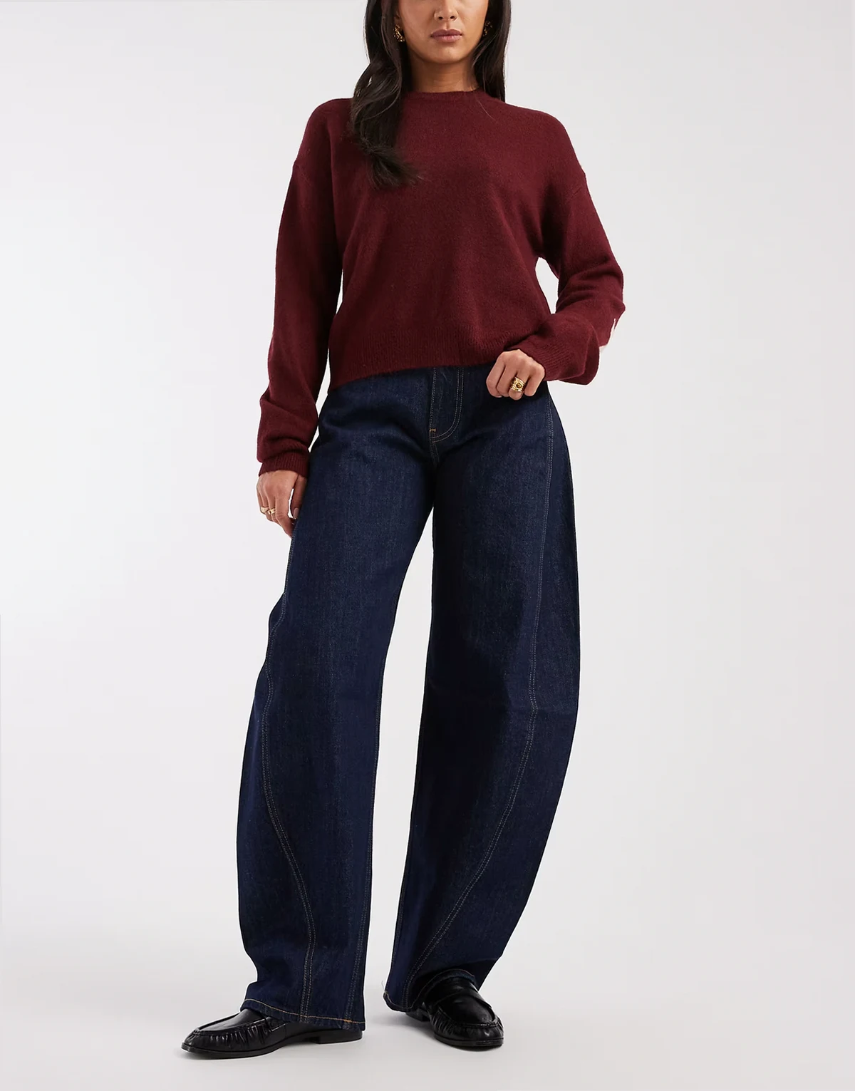 – Ella – Barrel-Jeans in dunkler Waschung mit mittelhohem Bund