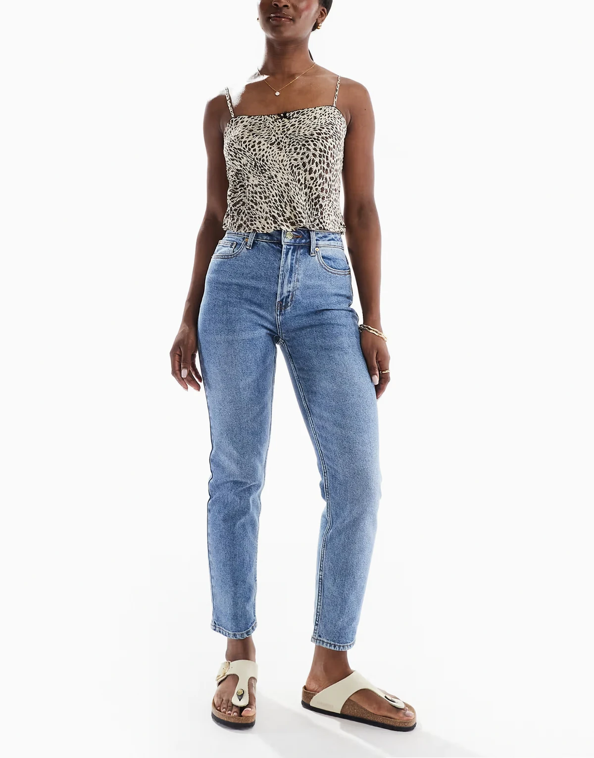 – Emily – Gerade geschnittene Jeans in Mittelblau mit hohem Bund