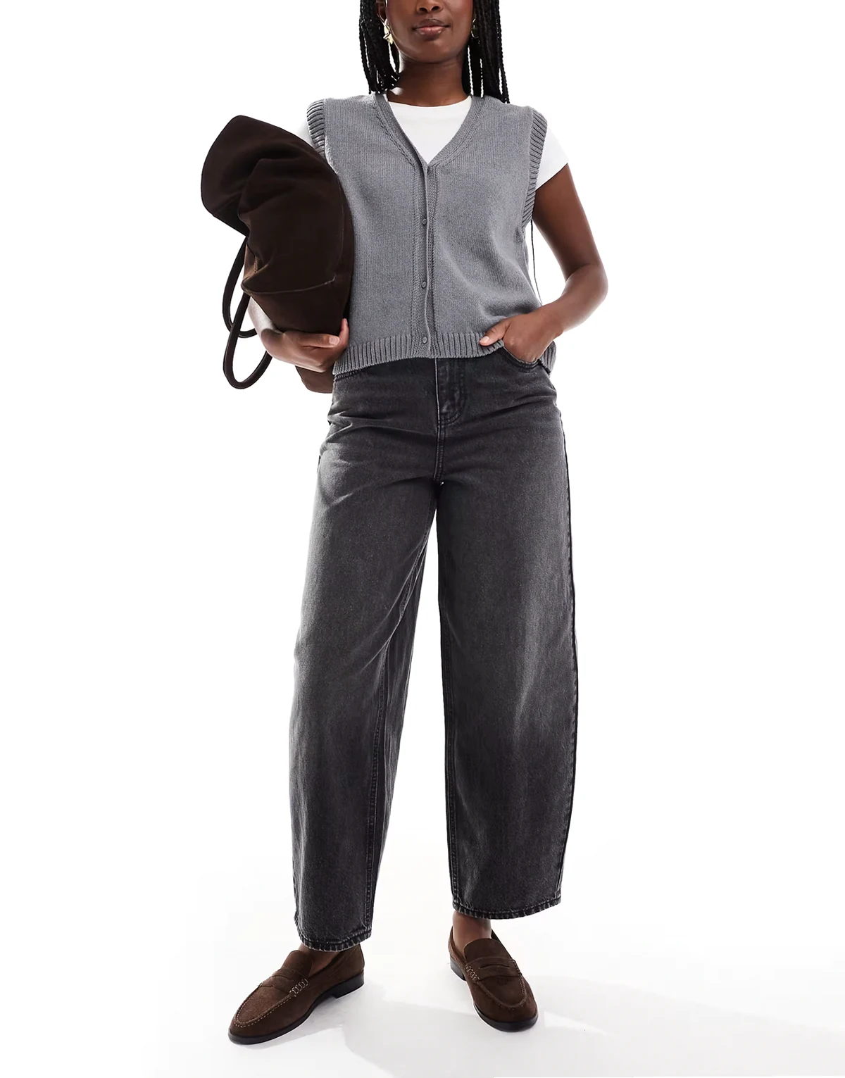 – Billie – Jeans in schwarzer Waschung mit hohem Bund und abgerundetem, weitem Bein