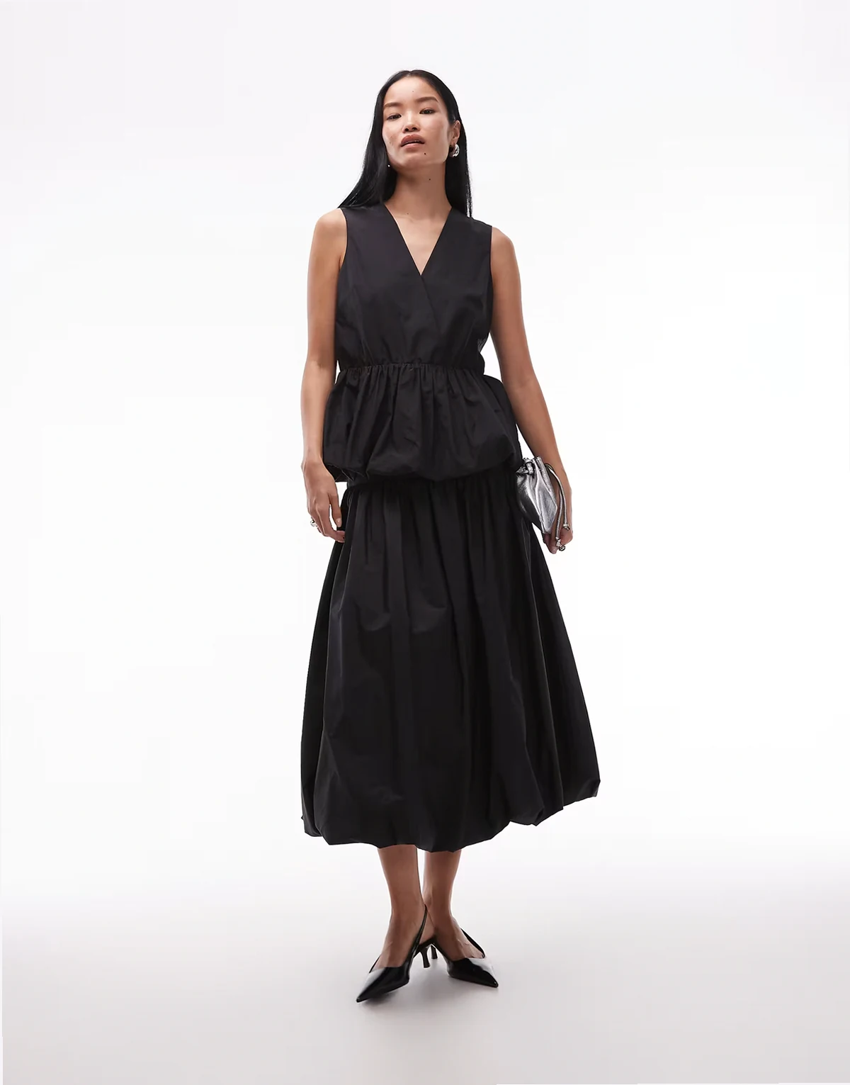 cotton rich bubble hem maxi skirt in black - part of a set