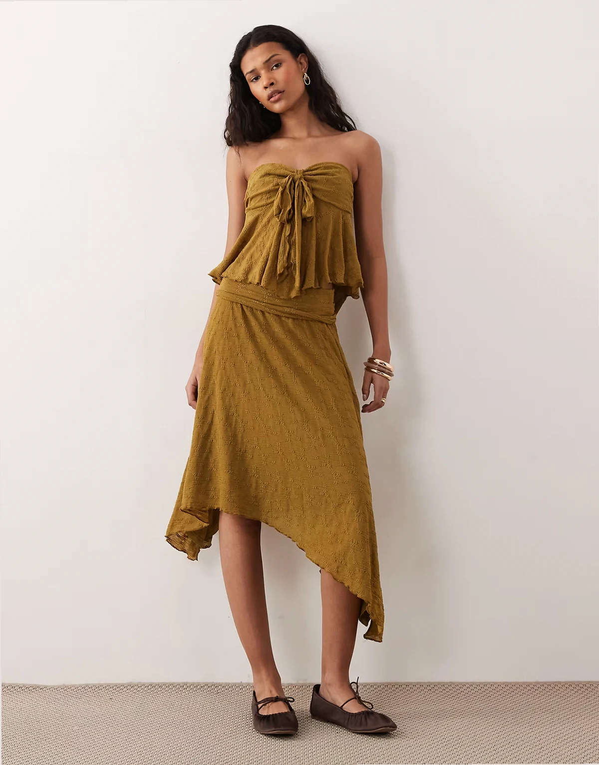 juniper handkerchief hem skirt in olive green