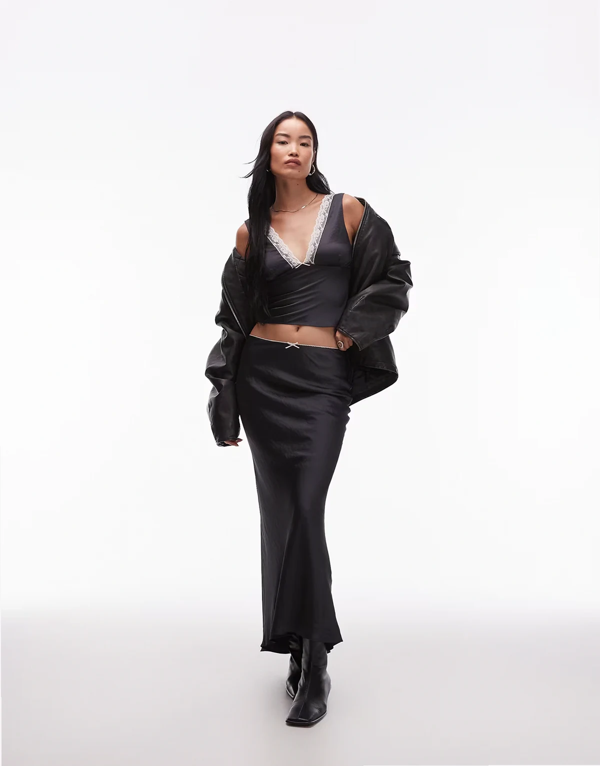 Ravello midaxi satin skirt in black