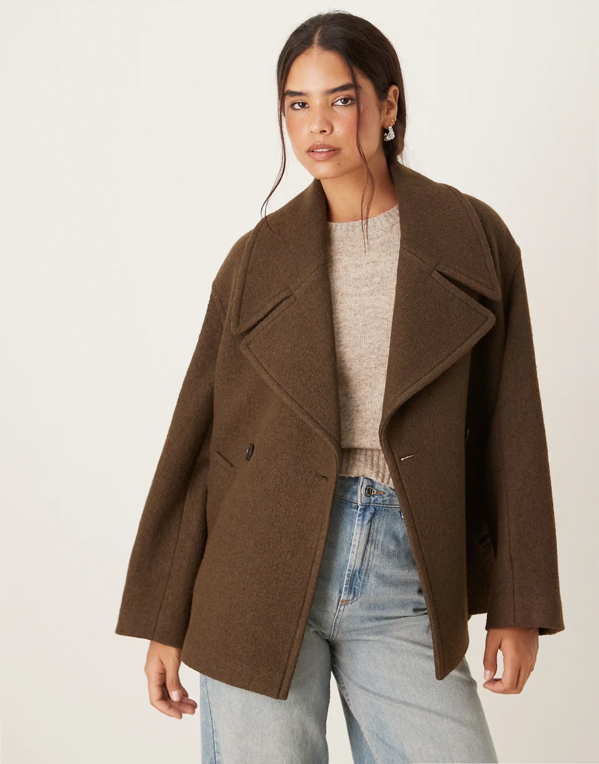 – Elegante, kurze Jacke aus Wollmix in Khaki