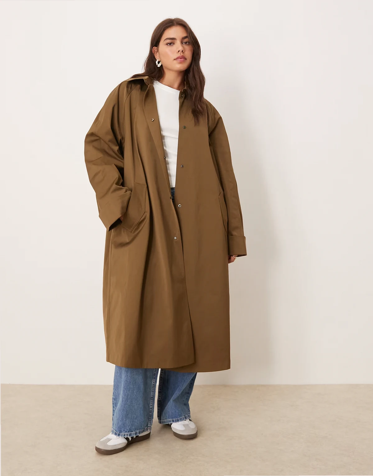 ASOS DESIGN Curve – Długi prochowiec w kolorze khaki