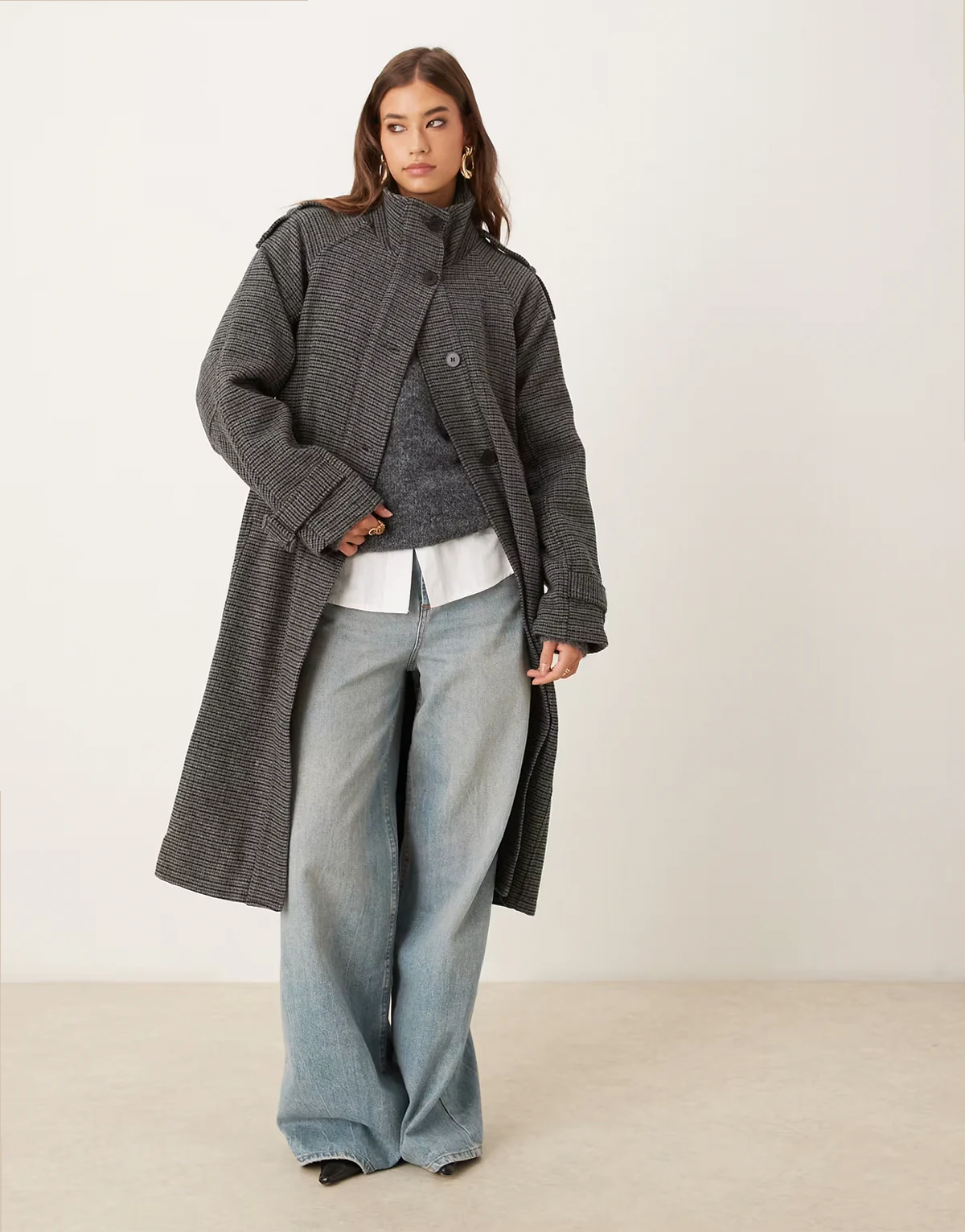 Ravari belted trench coat in gray