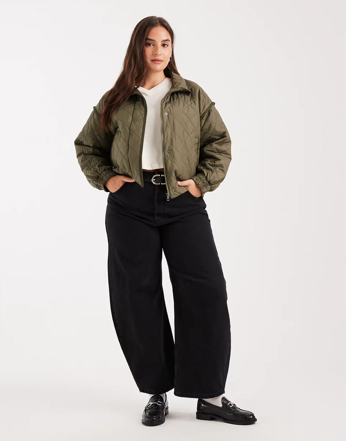 – Gesteppte Cropped Bomberjacke in Khaki