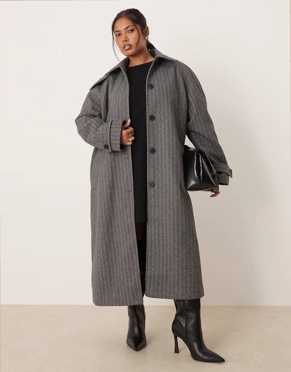 ASOS DESIGN Curve – Płaszcz w jodełkę o wydłużonym fasonie