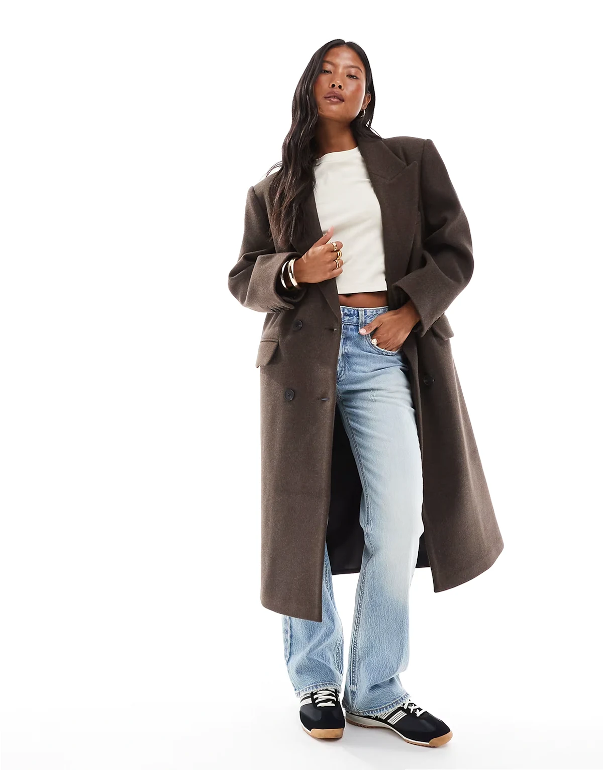 ASOS DESIGN Petite – Czekoladowy melanżowy płaszcz oversize o fasonie dad