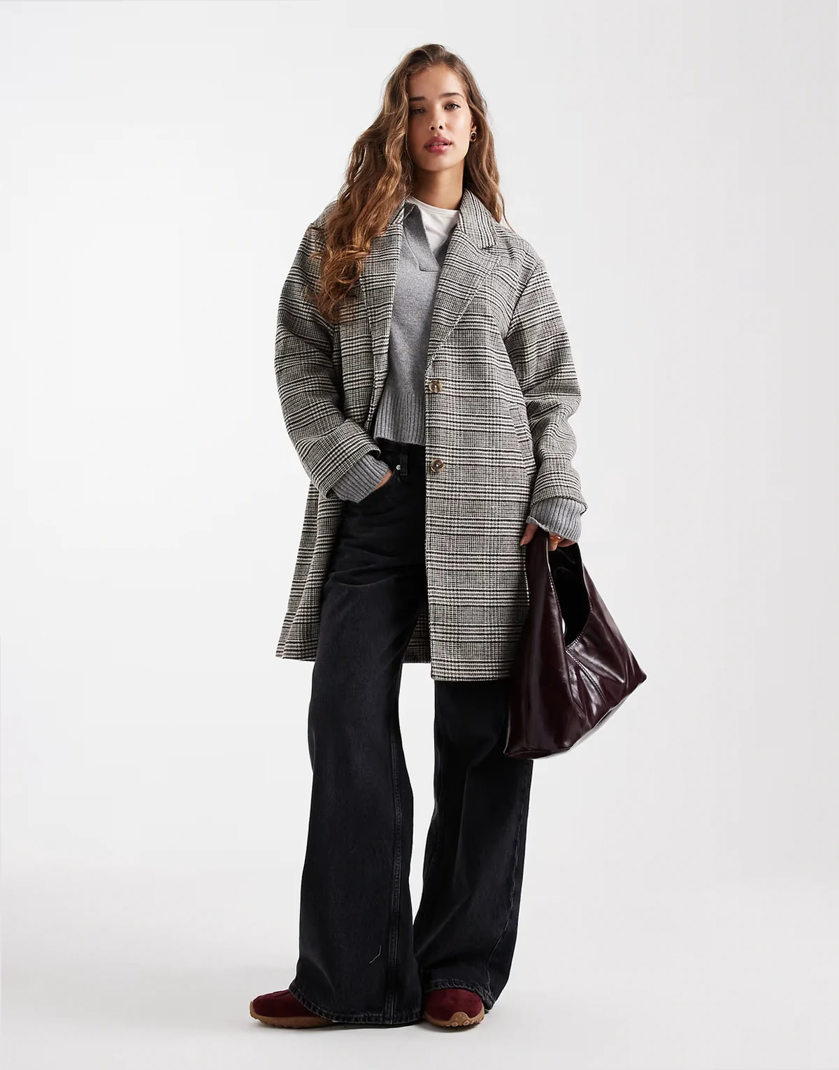 Teen tailored coat in brown plaid