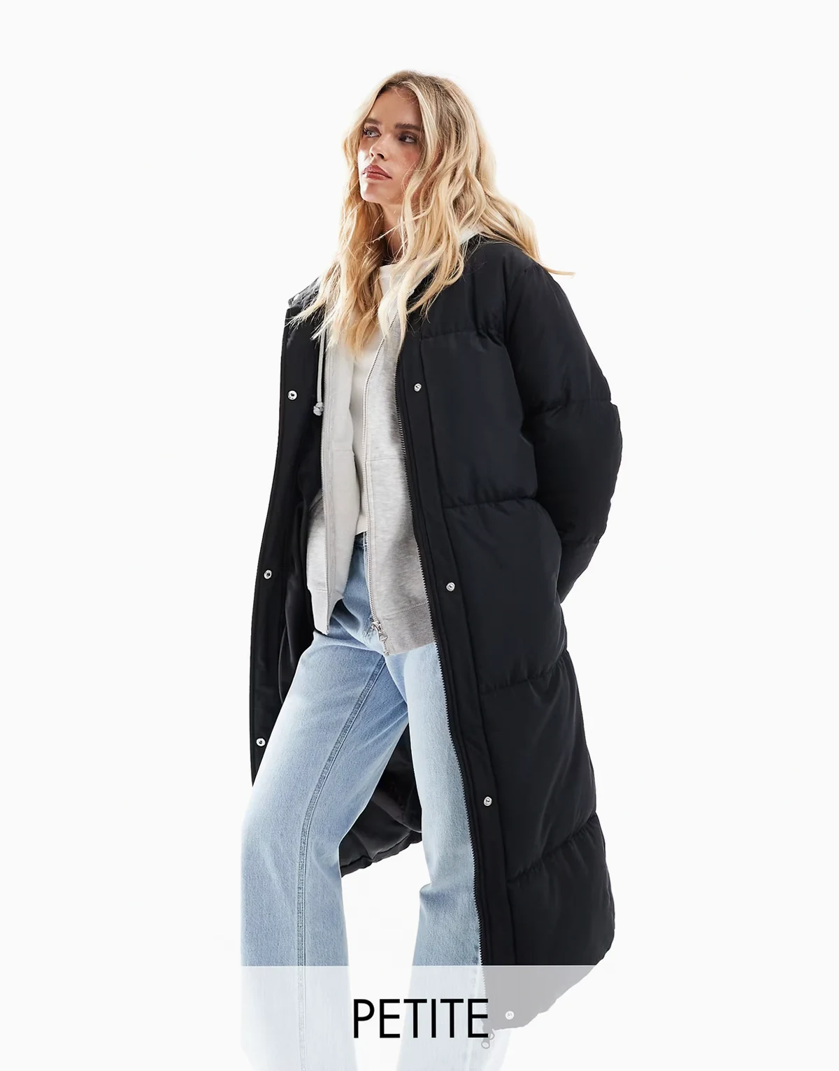 maxi puffer coat with hood in black