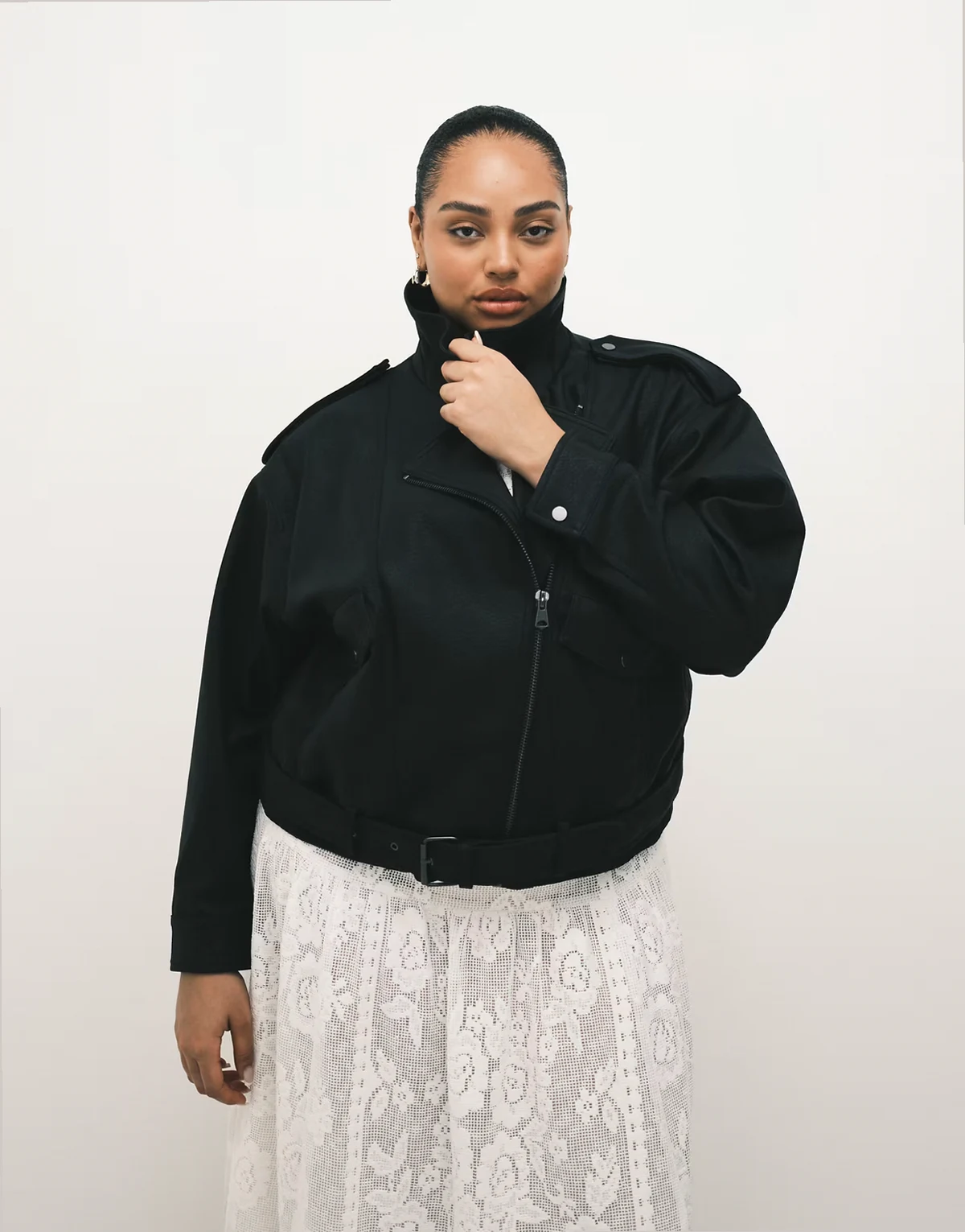 ASOS DESIGN Curve – Czarna kurtka motocyklowa oversize z imitacji skóry