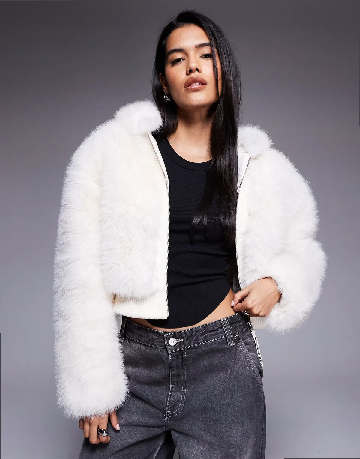 Weekend Collective faux fur cropped coat in cream
