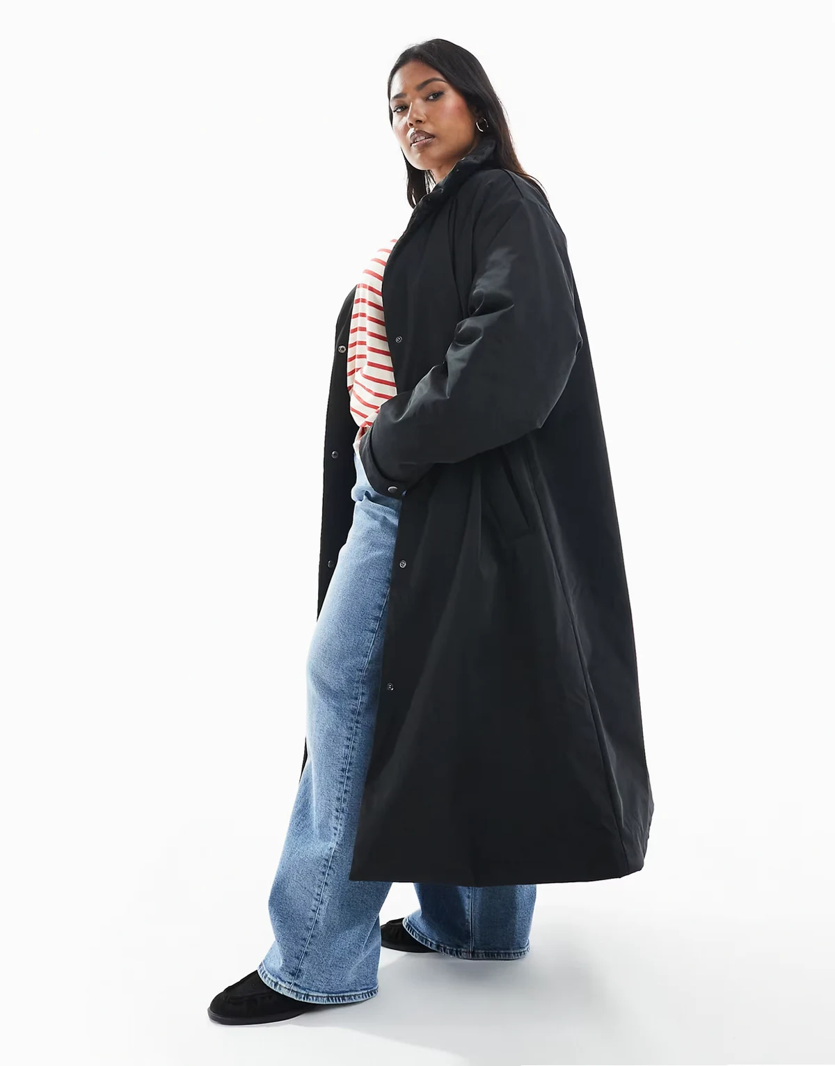 ASOS DESIGN Curve – Ocieplana czarna kurtka o wydłużonym fasonie