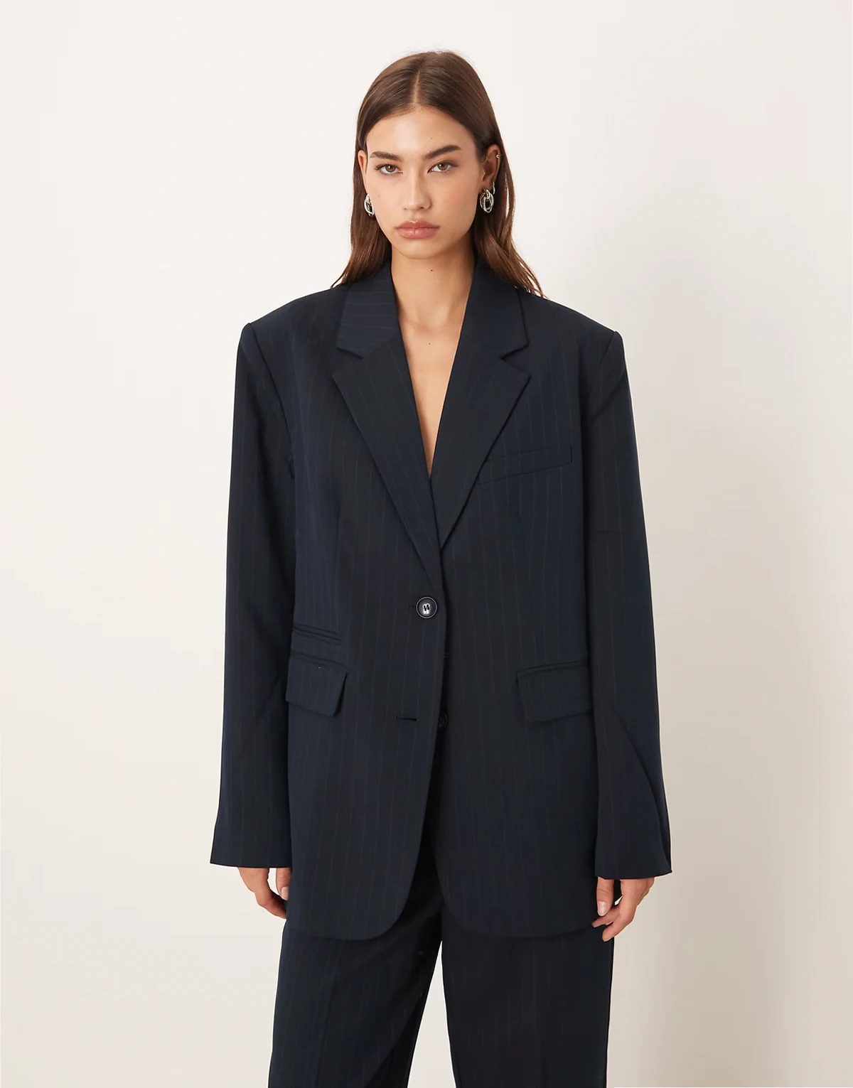 oversized blazer in navy pinstripe - part of a set