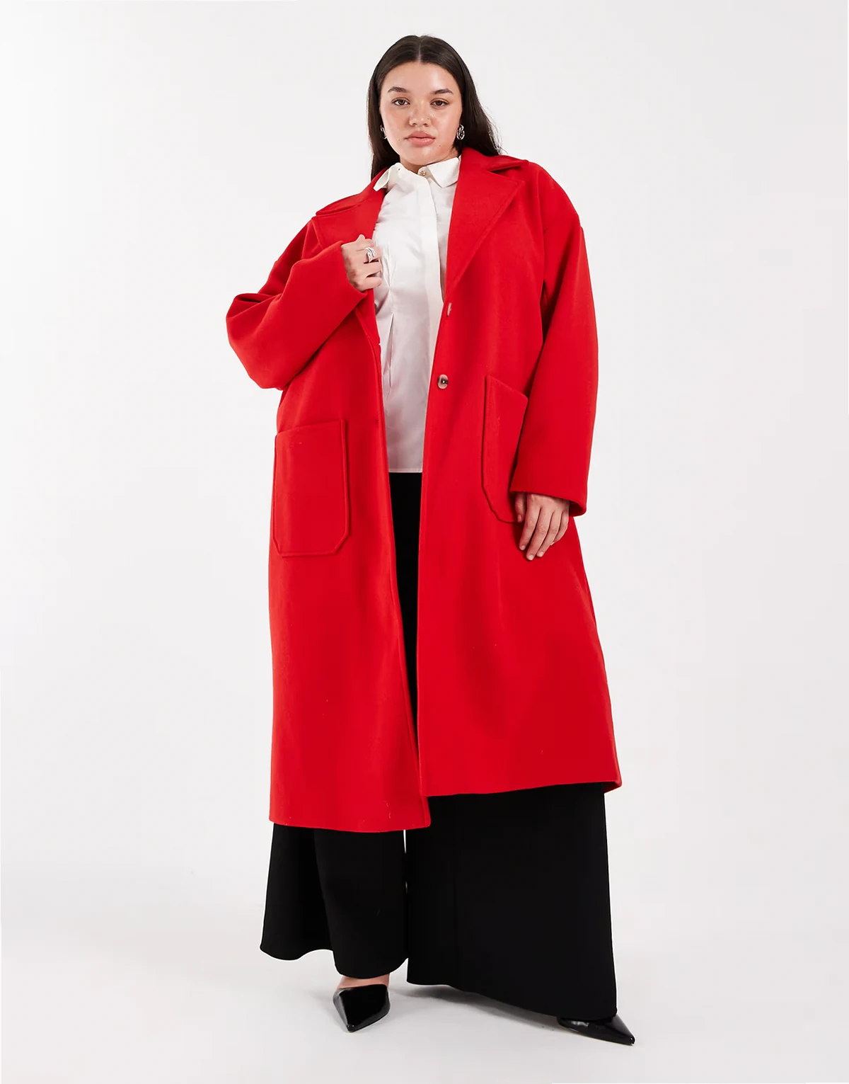 Pieces Curve longline tailored dad coat in red