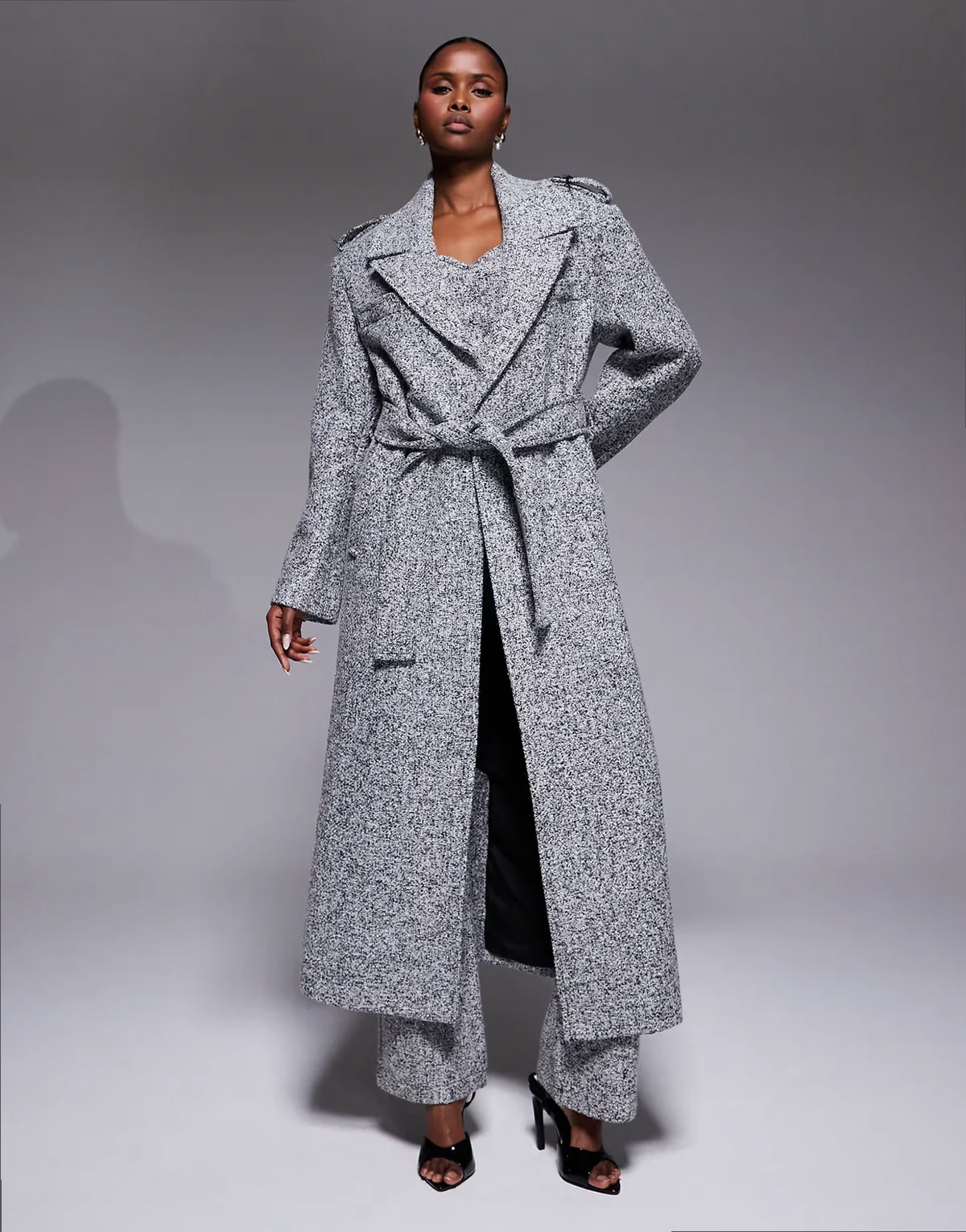 Savannah formal belted coat in gray tweed - part of a set