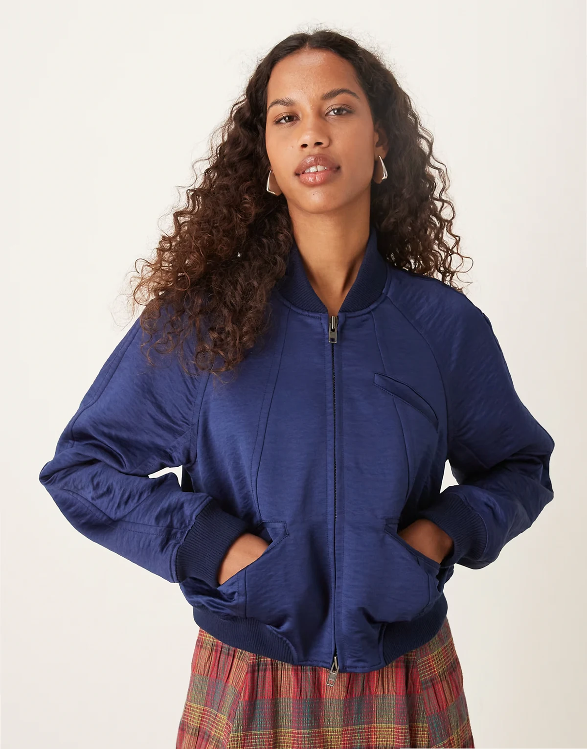 ellie satin bomber jacket in cosmic club