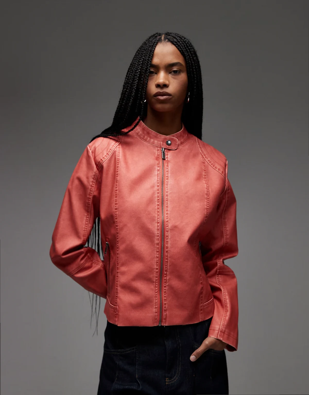 – Biker-Jacke in verwaschenem Rot