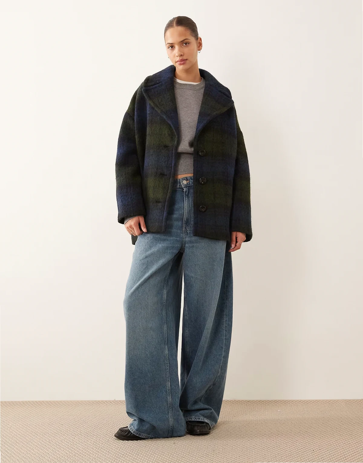 – Elegante Jacke in Blau und Grün kariert