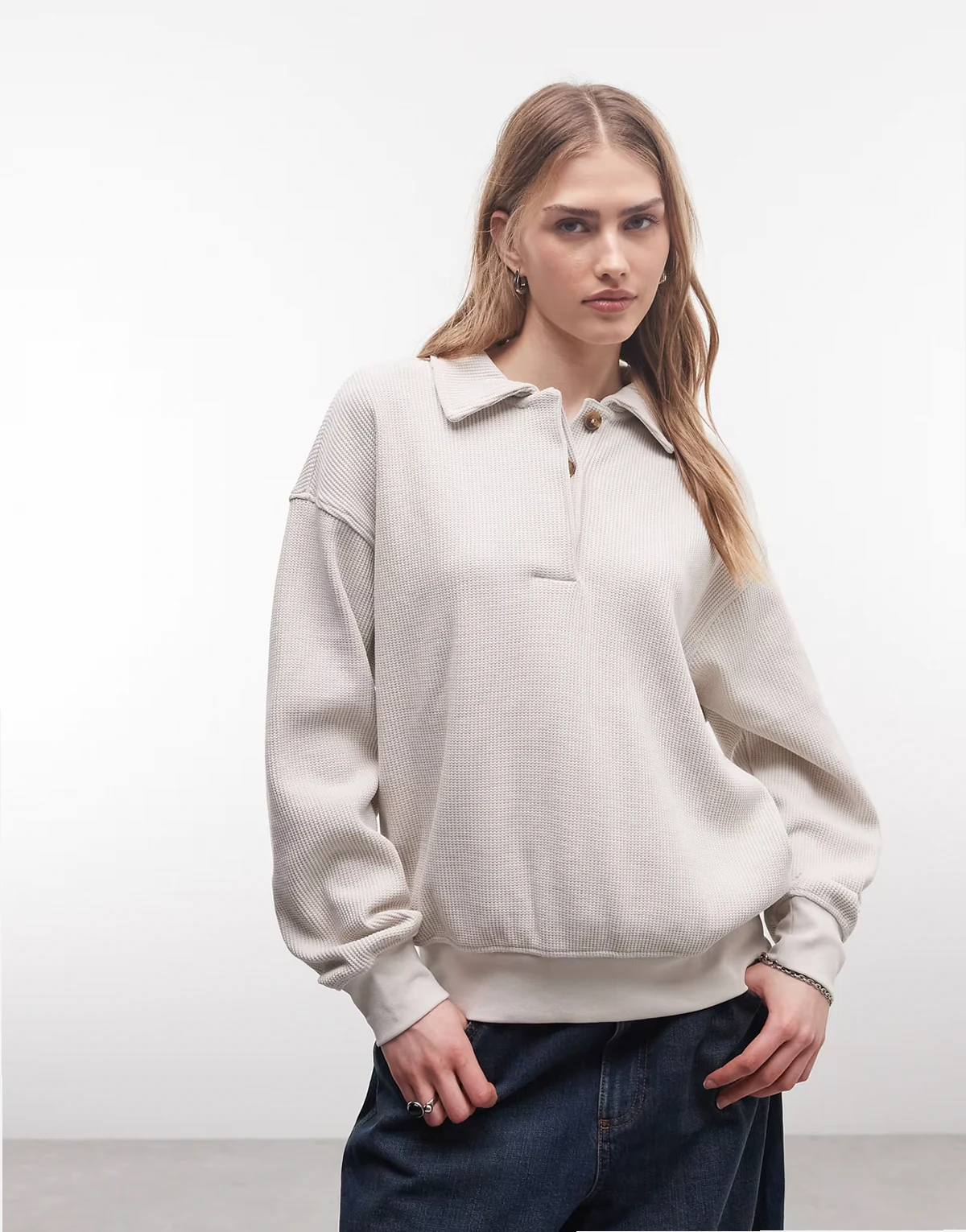 Nike Air Jordan Flight long sleeve waffle knit top in beige