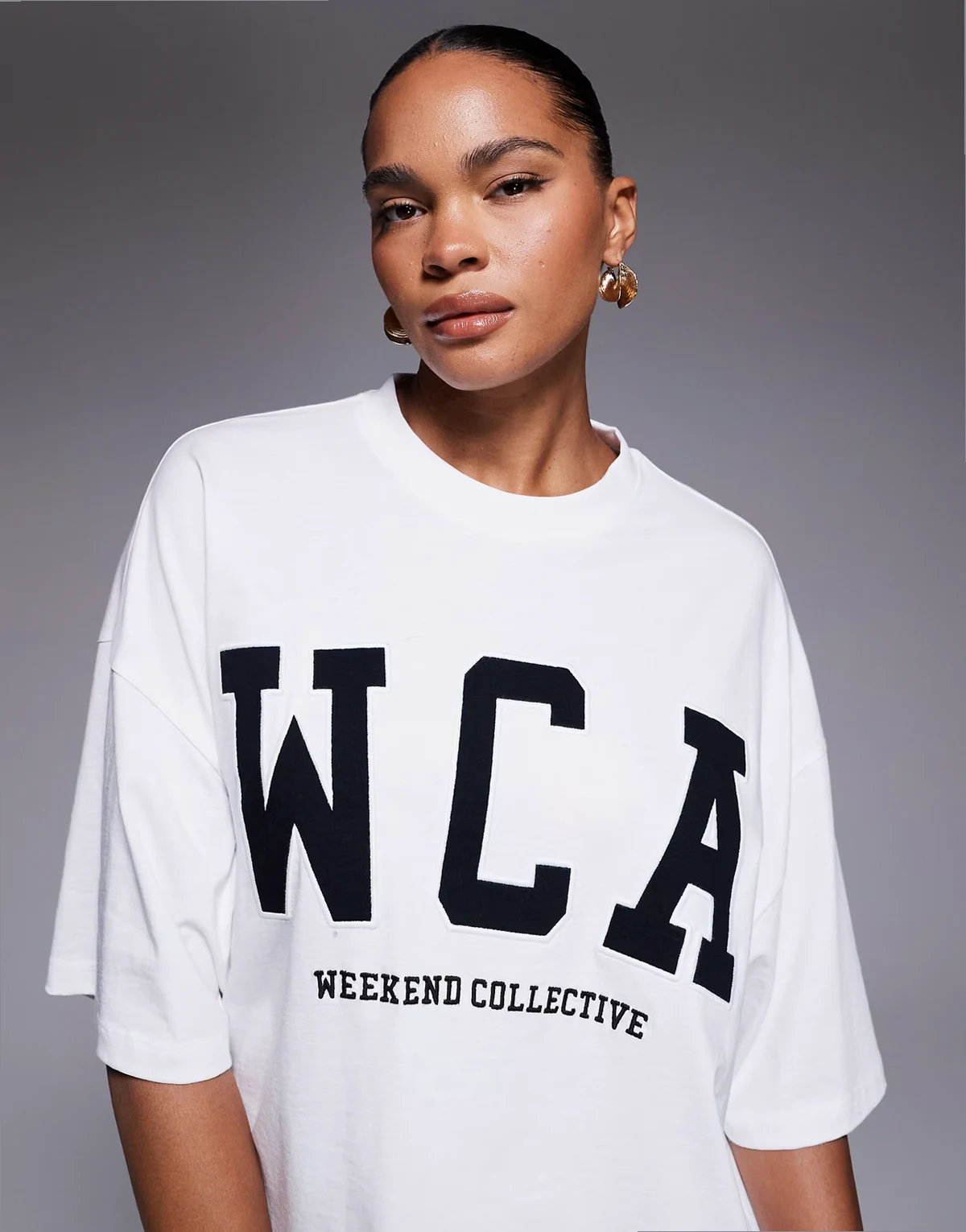 Weekend Collective Icon oversized t-shirt with embroidered WCA graphic in white