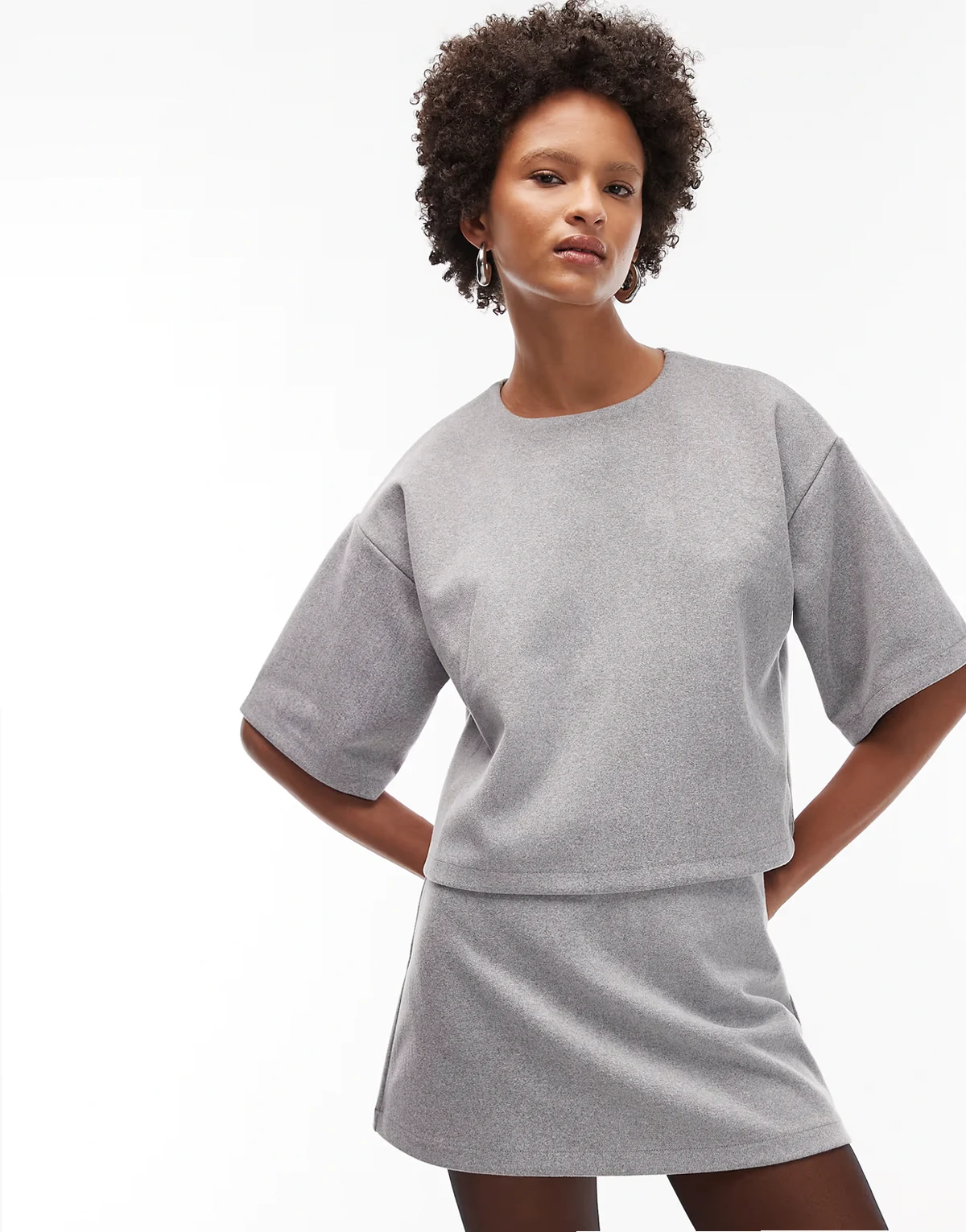 brushed boxy t-shirt in gray - part of a set