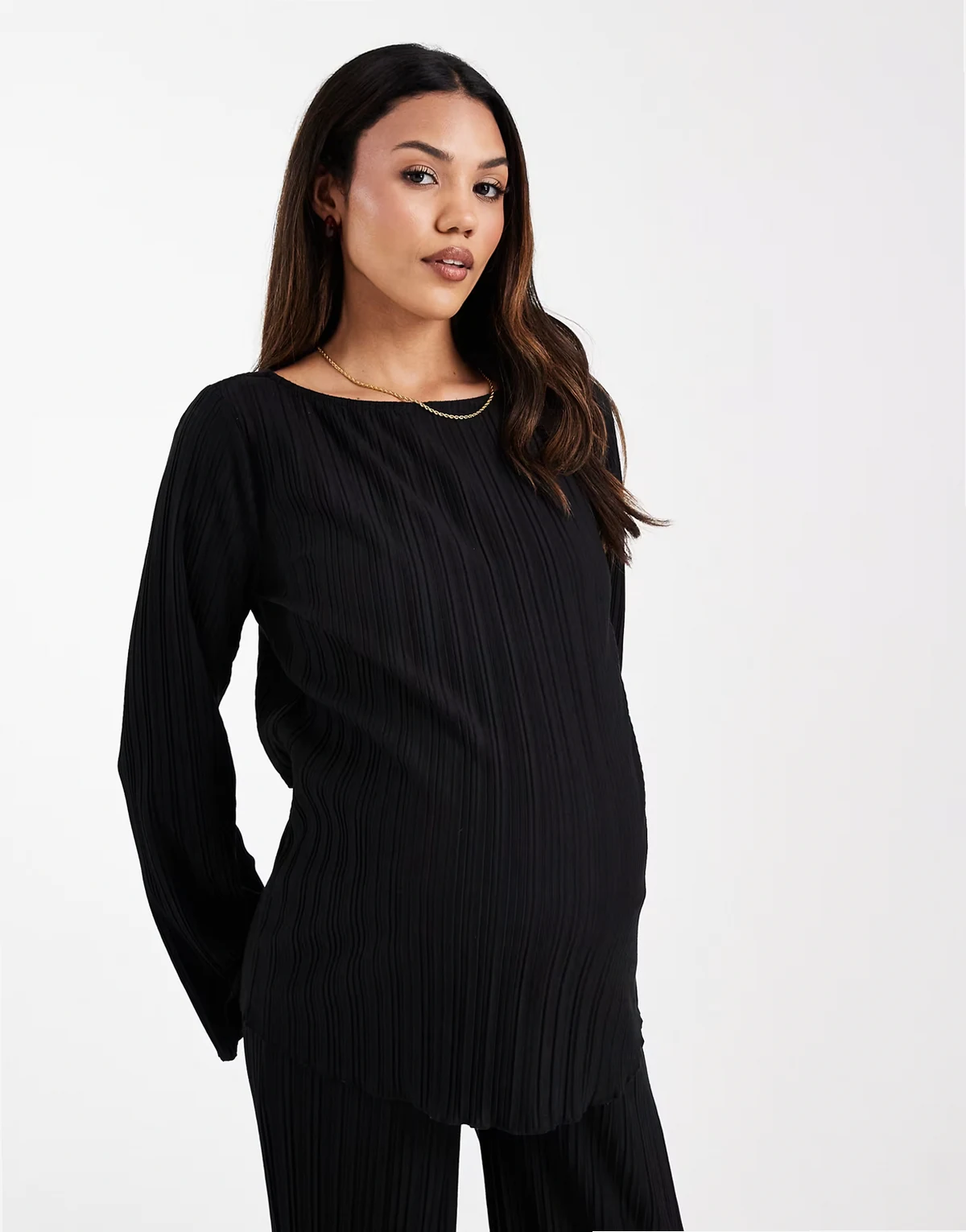 Mamalicious Maternity long sleeve plissé top in black - part of a set