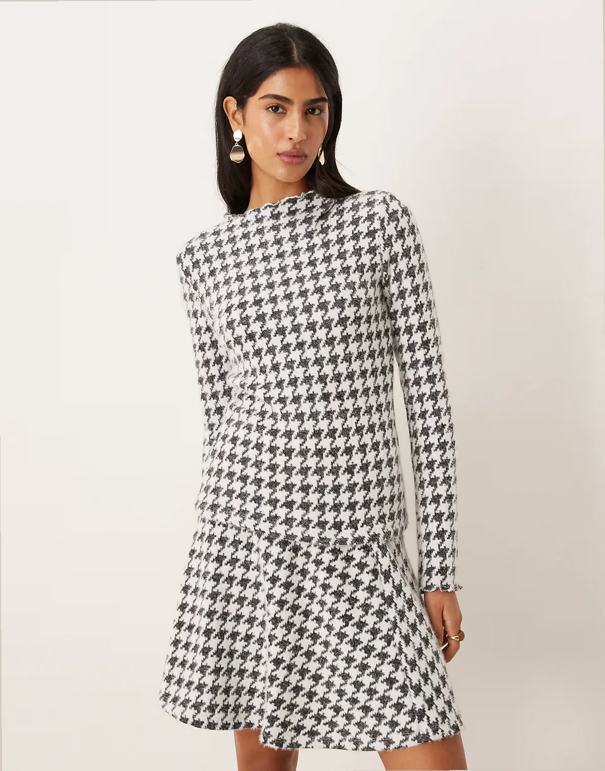 houndstooth high neck knit top in black and white - part of a set